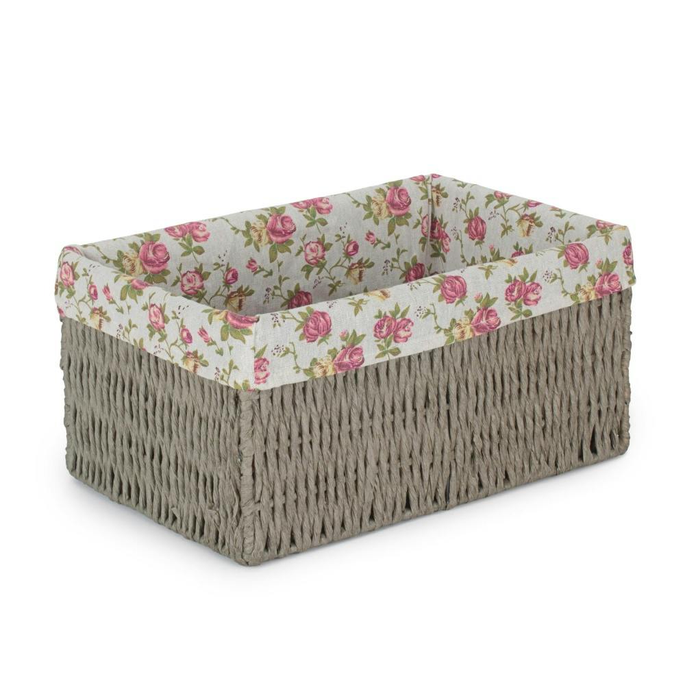 Rackhams Red Garden Rose Paper Rope Storage Basket With Garden Rose Cotton Lining - Extra Large
