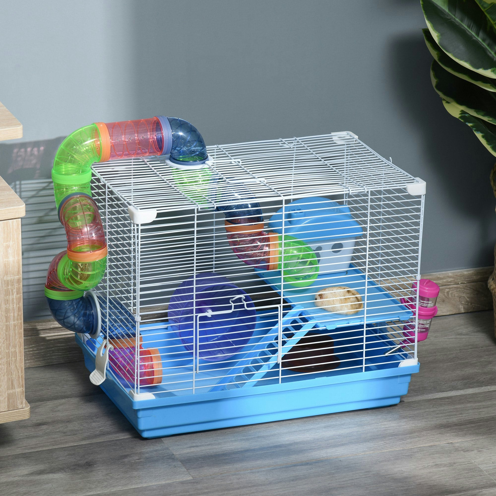 Pawhut Hamster Cage Carrier Small Animal House W/ Exercise Wheels Tunnel Tube