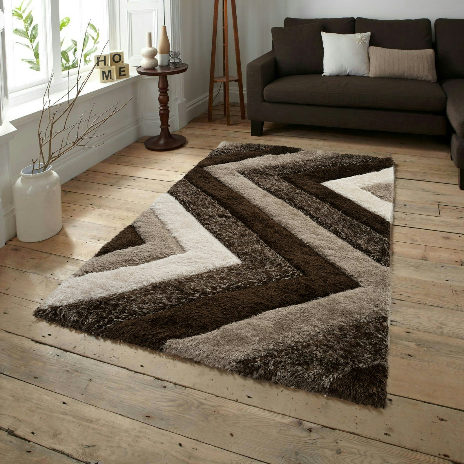 Home Republic Cream Chevron Shaggy Rug - 60 X 110