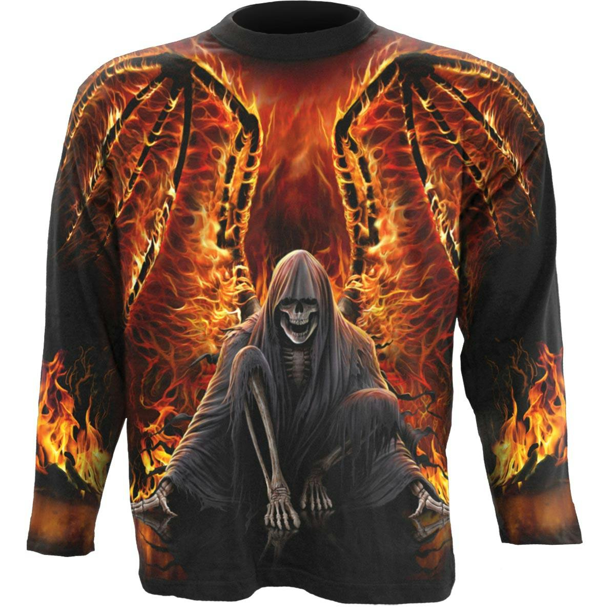Spiral Direct Black Flaming Death - Allover Longsleeve T-Shirt - L
