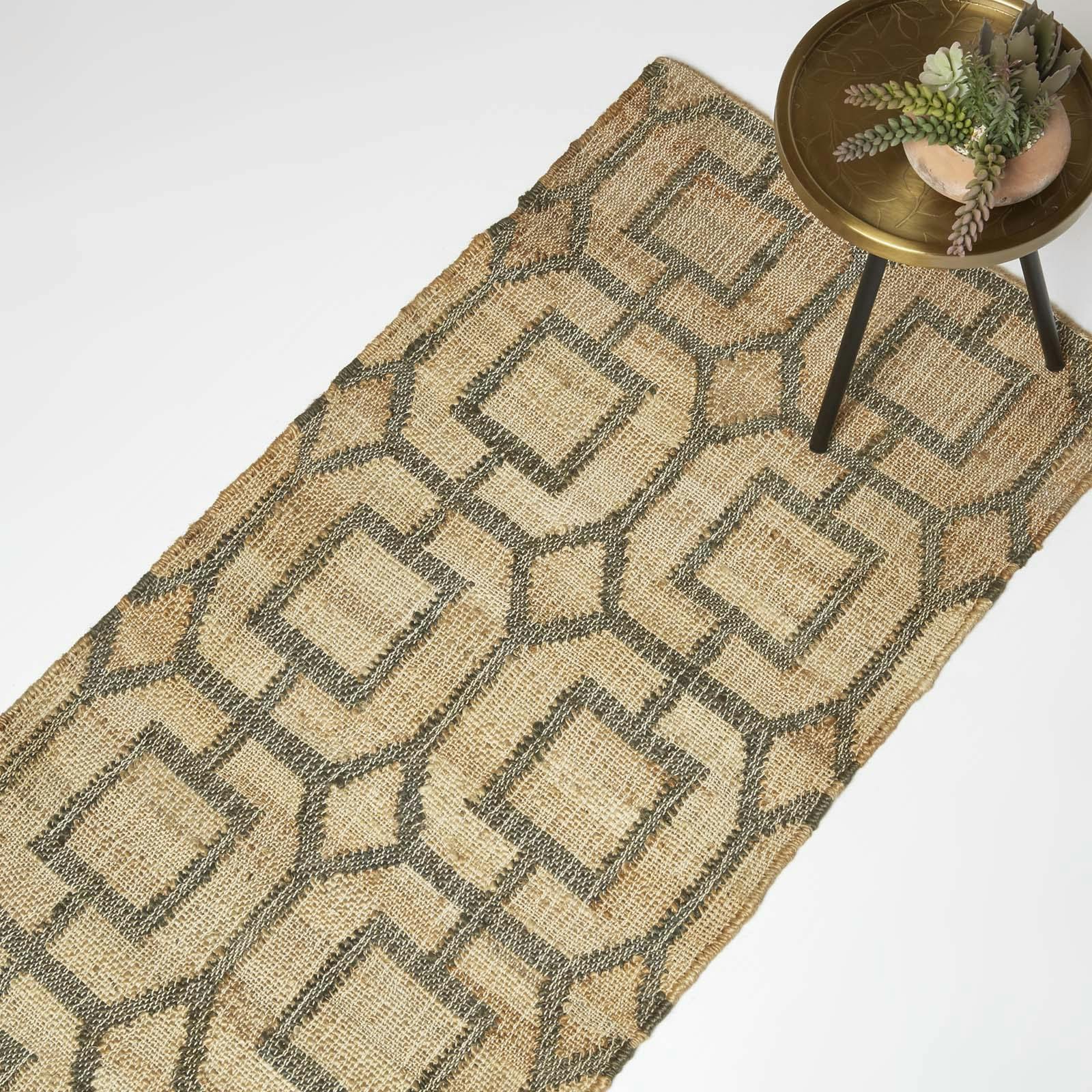 Rackhams Brown Tiran Geometric Handwoven Jute Rug - 66 X 200 Cm