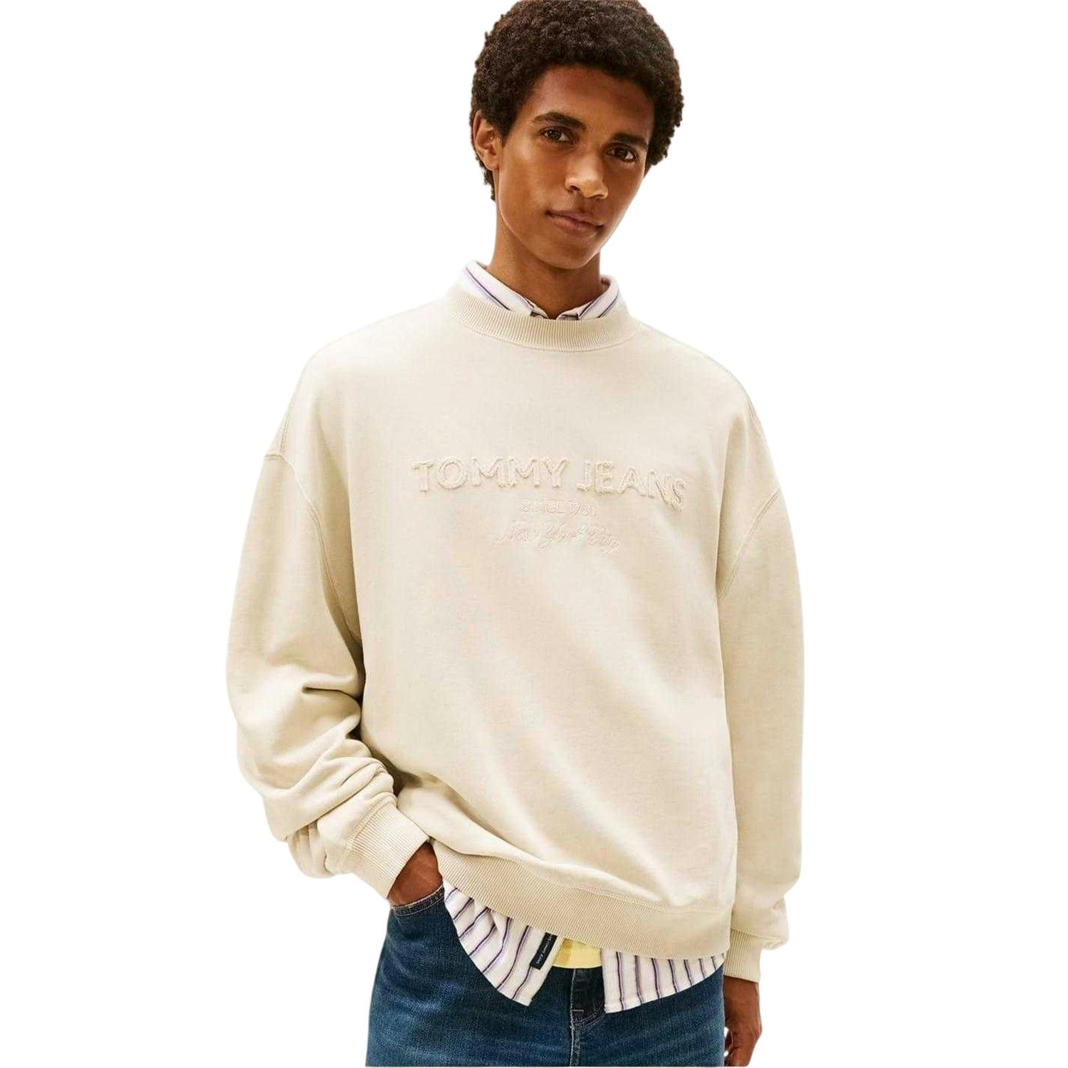 Tommy Jeans Men's Embroidered Logo Sweatshirt - Sand - Xl - Sand - 100% Mixed