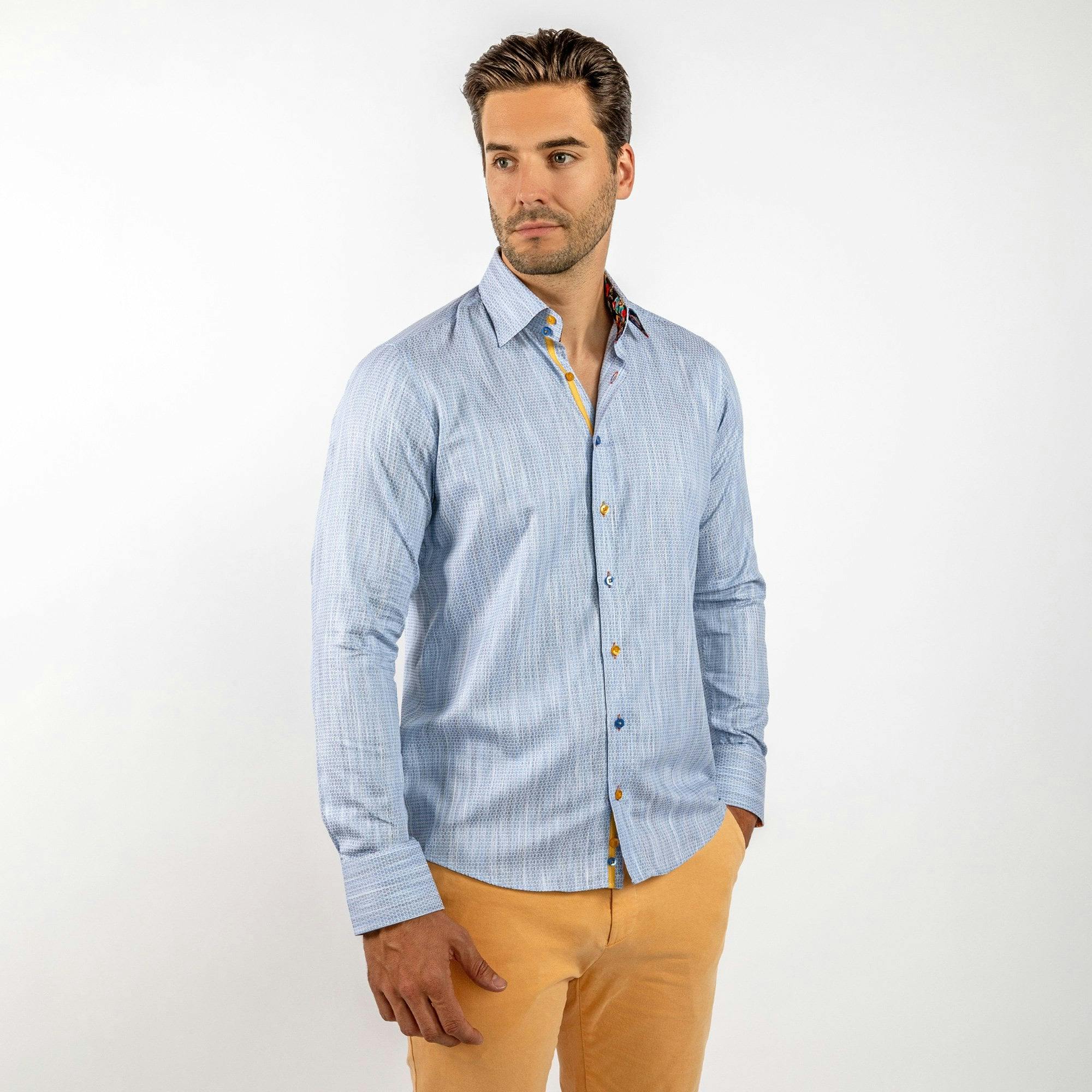 Claudio Lugli Men's Bright Blue Luxury Knitted Classic Jacquard Shirt In | : Large - Image 2