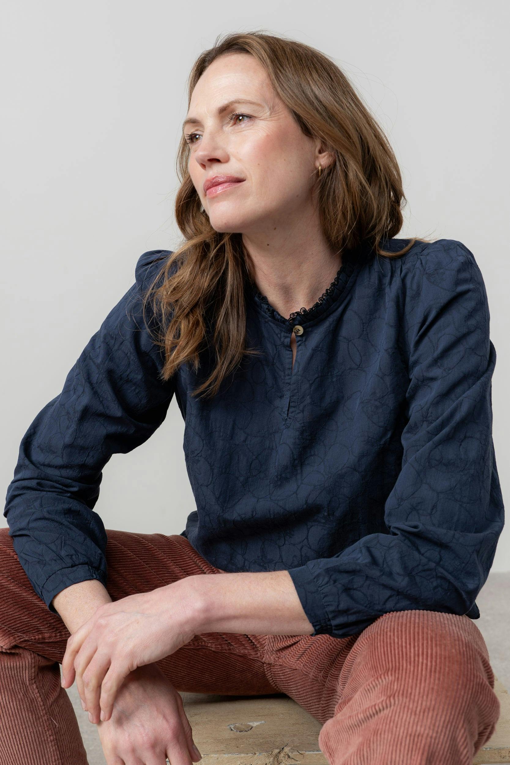 Lily & Me Emily Textured Jacquard Keyhole Blouse Navy - 20 - Navy