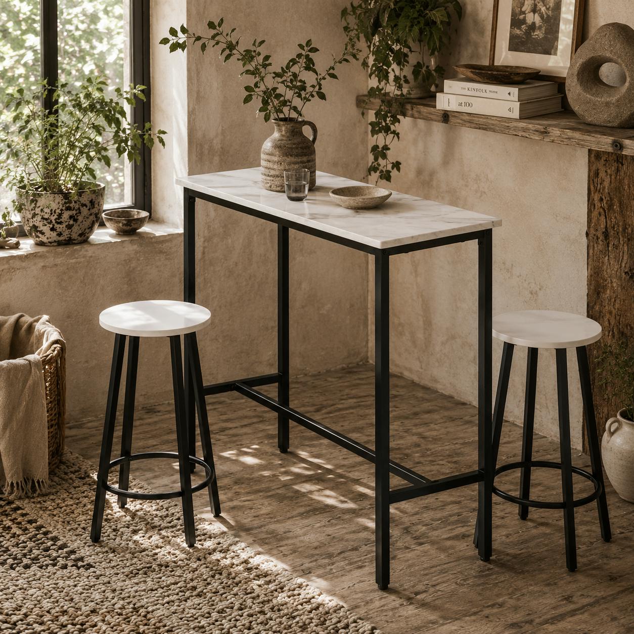 Wyld Haus White/Black Telano Marble Effect And 3 Piece Bar Table And Stool Set