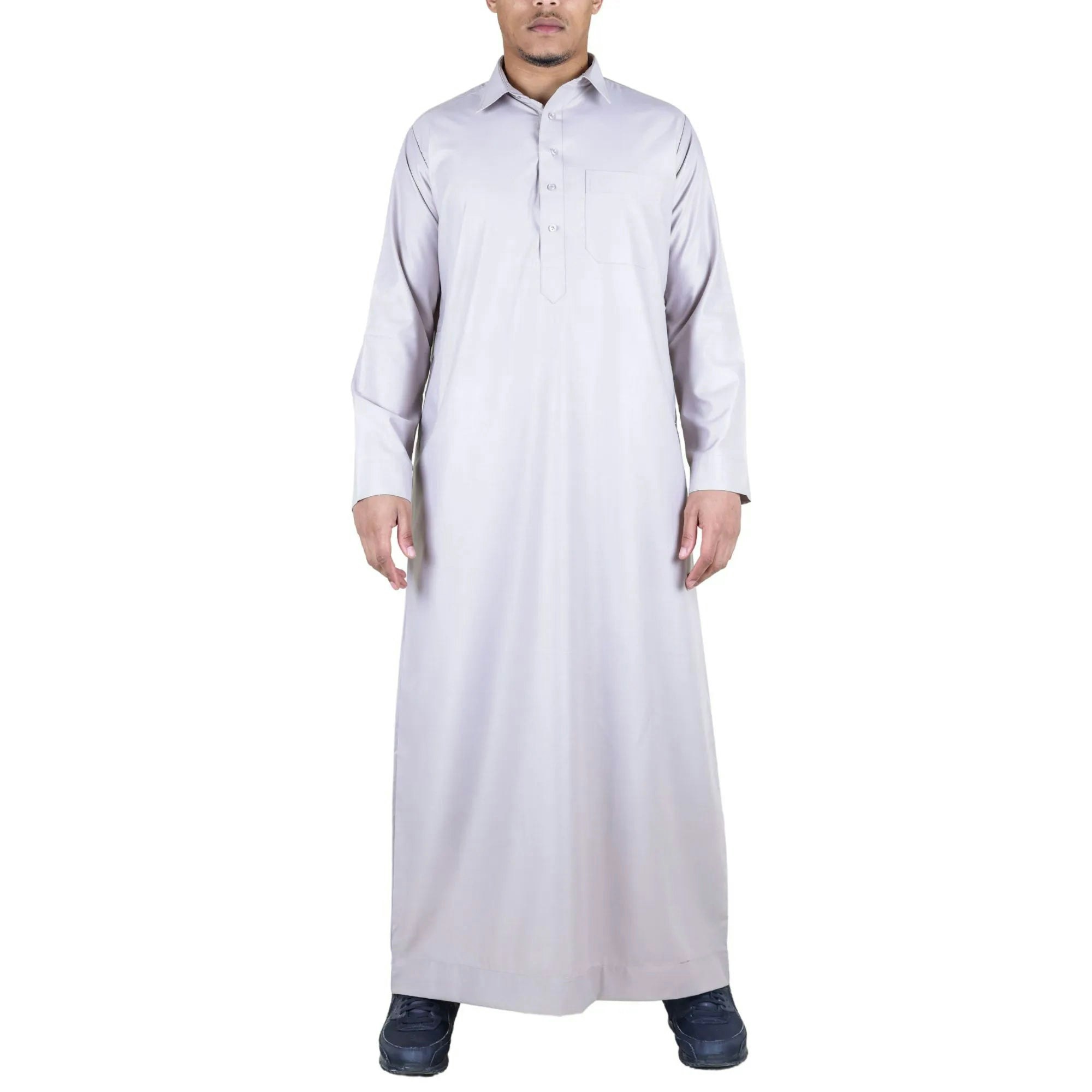Thobez Men's Cream Thobe Jubba Turn Down Collar Islamic Muslim Cotton Kaftan Dress Robe Arabic - 2XL