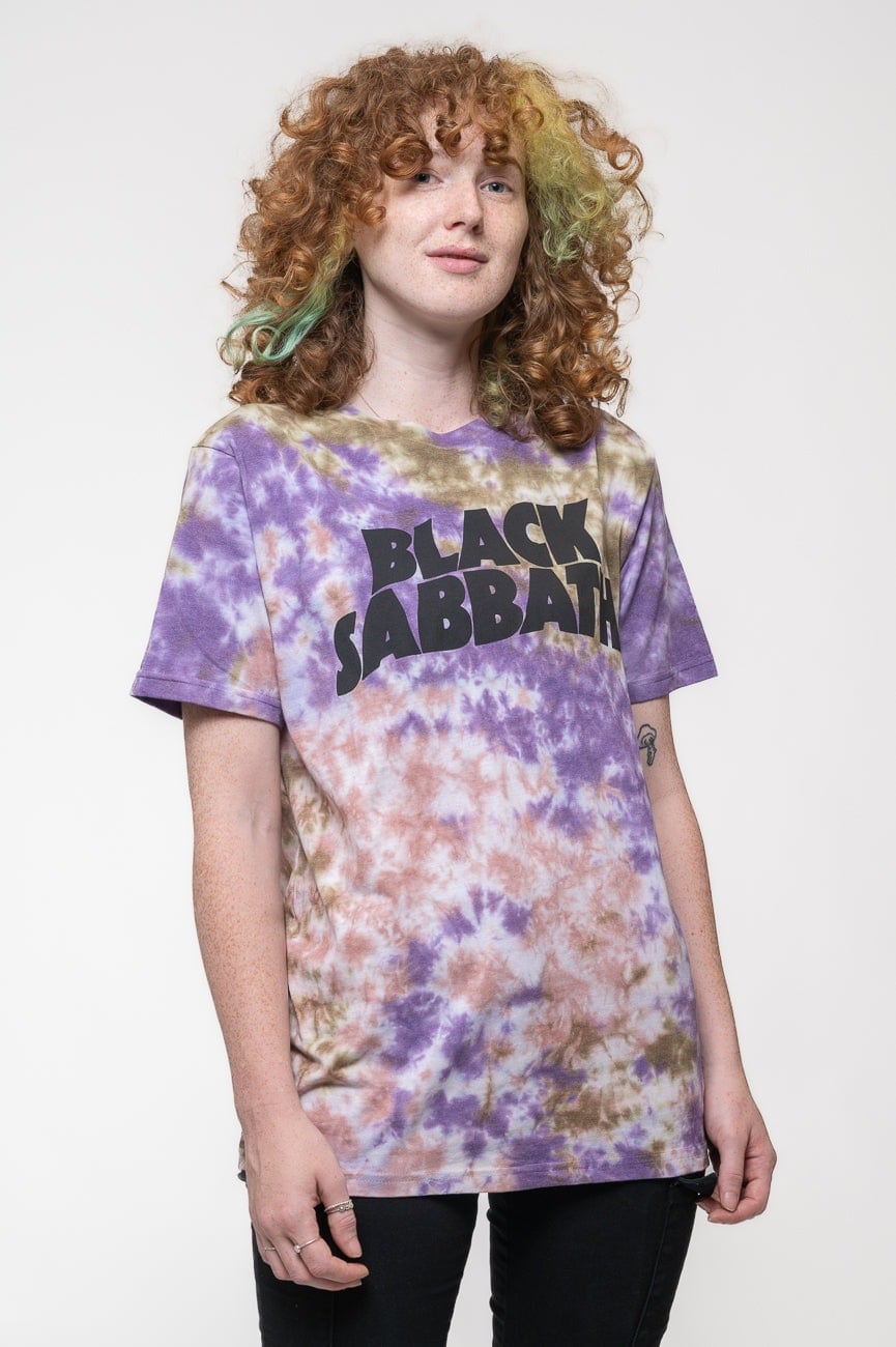 Paradiso Clothing Unisex Black Sabbath Wavy Band Logo Dye Wash T Shirt - S
