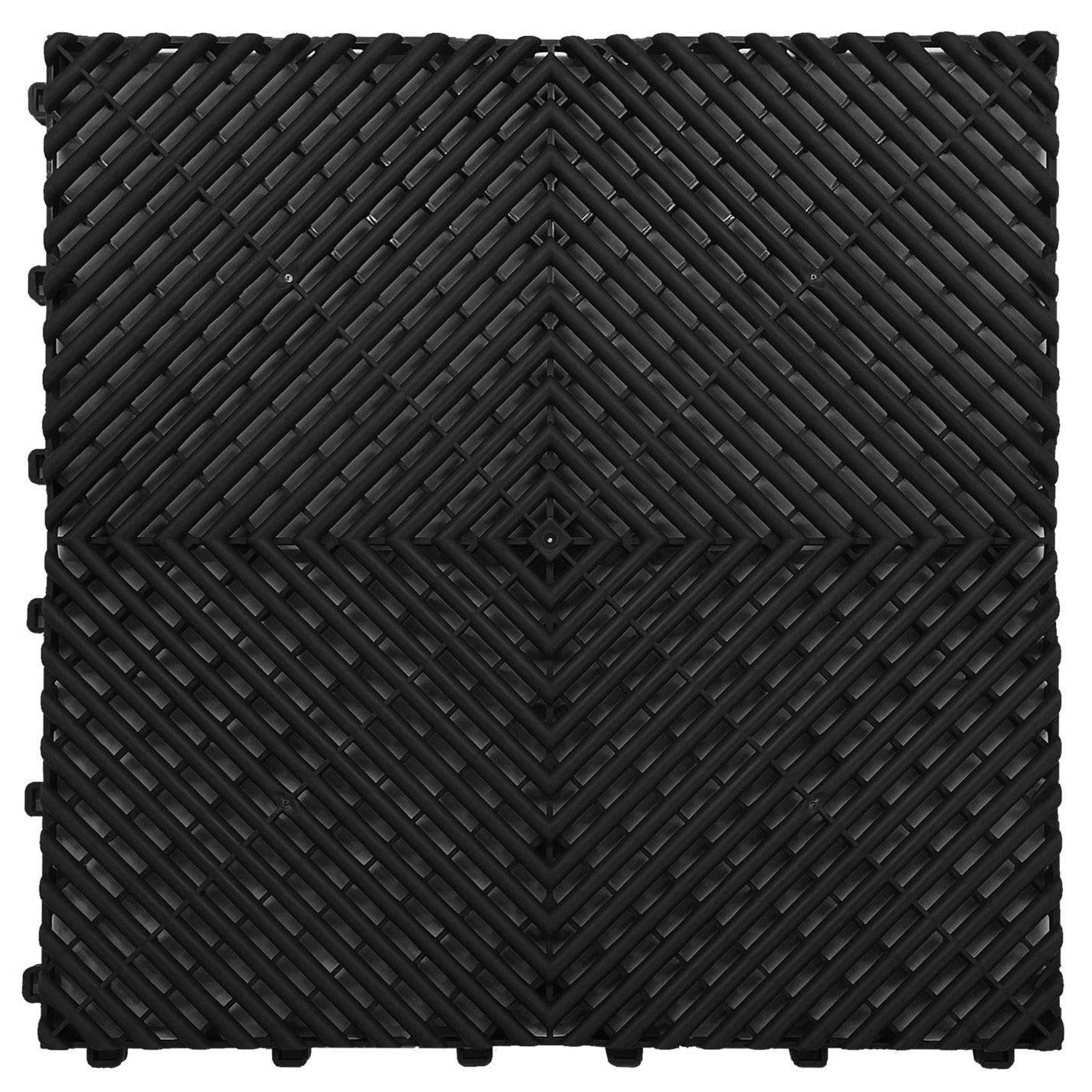 Rackhams Black Modular Interlocking Ribbed & Solid Garage Floor Tiles - Vented