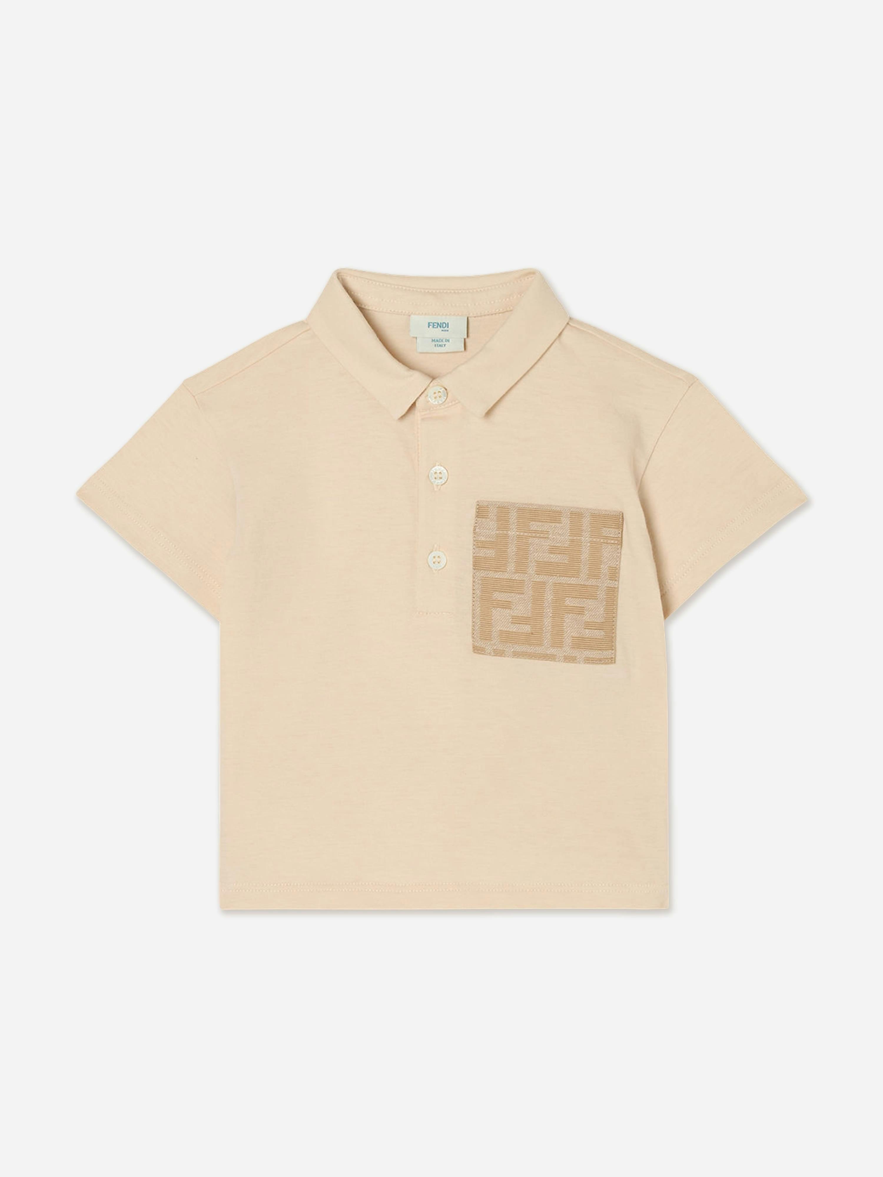 Fendi Kids Boys Beige Fendi Baby Ff Pocket Polo Shirt In - 24 Months