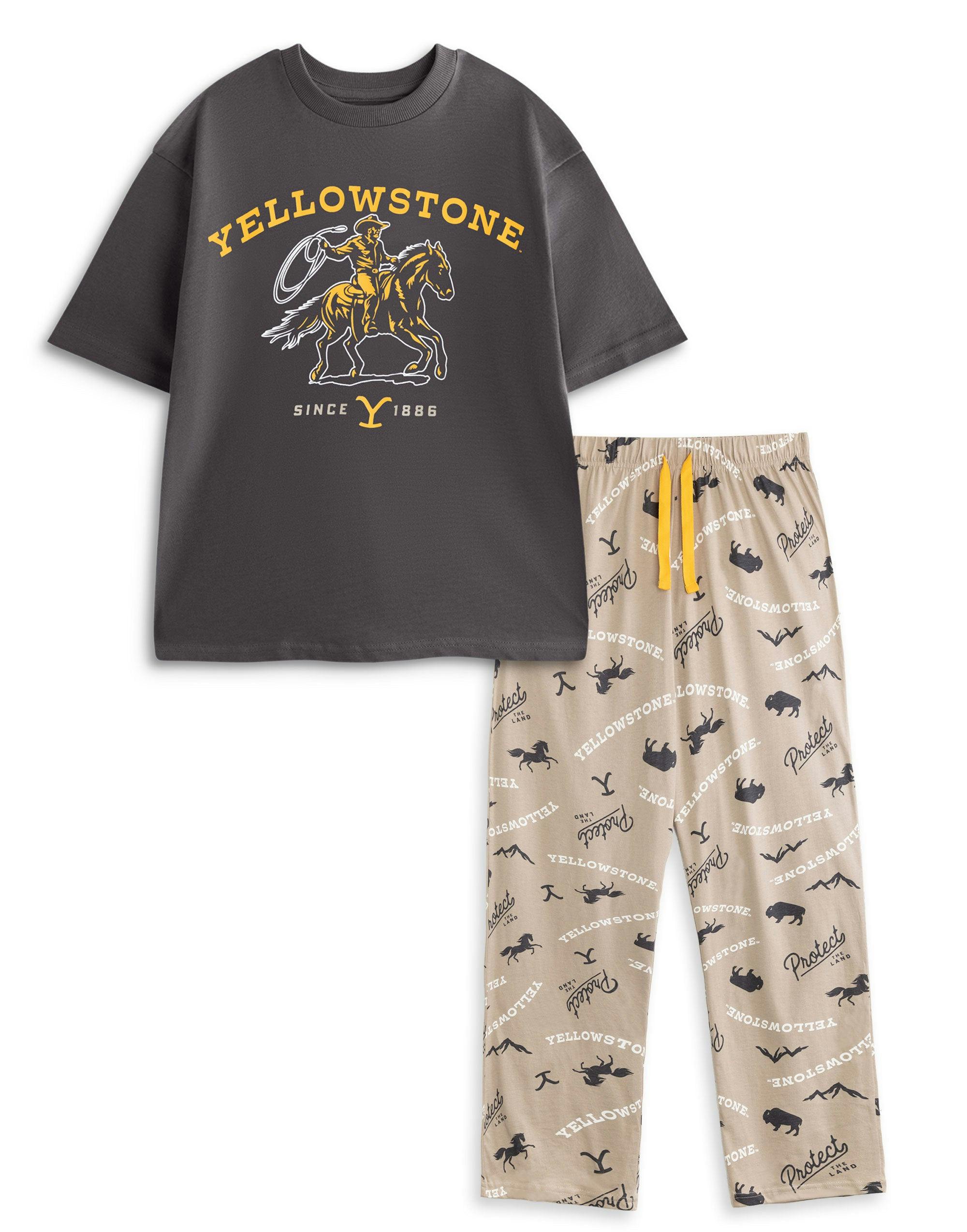 Vanilla Underground Men's Grey Yellowstone Character Short Sleeve Long Leg Pyjama Set - Small