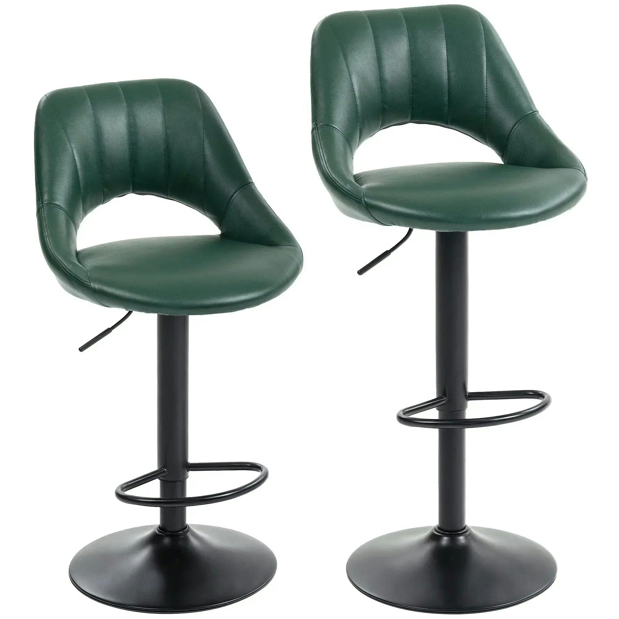 Set of Two Faux Leather Bar Stools - Dark Green Dark Green Black - Image 4
