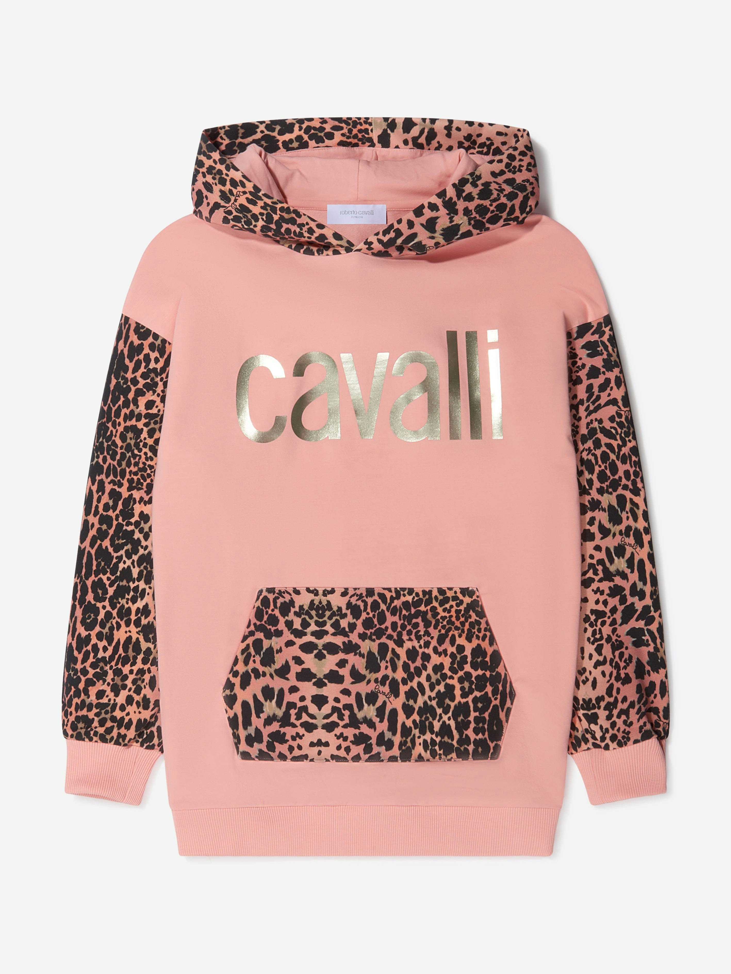 Roberto Cavalli Girls Pink Cotton Leopard Print Logo Hoodie - 14 Yrs