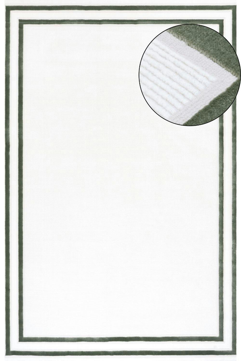 The Rugs Green/Cream Carmel Bordered Rug | 6060 - 80X300 Cm
