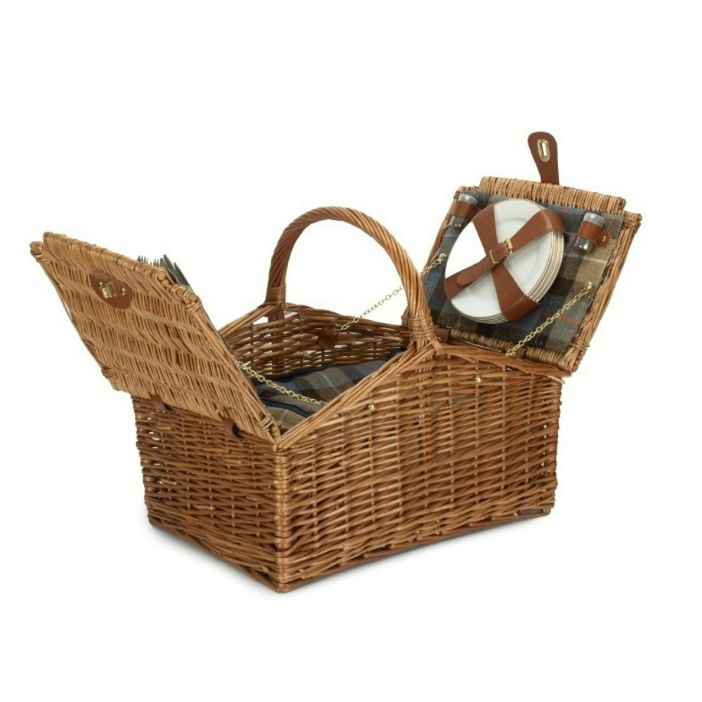 Red Hamper 4 Person Ravenstor Double Lidded Fitted Wicker Picnic Basket - 4 Person