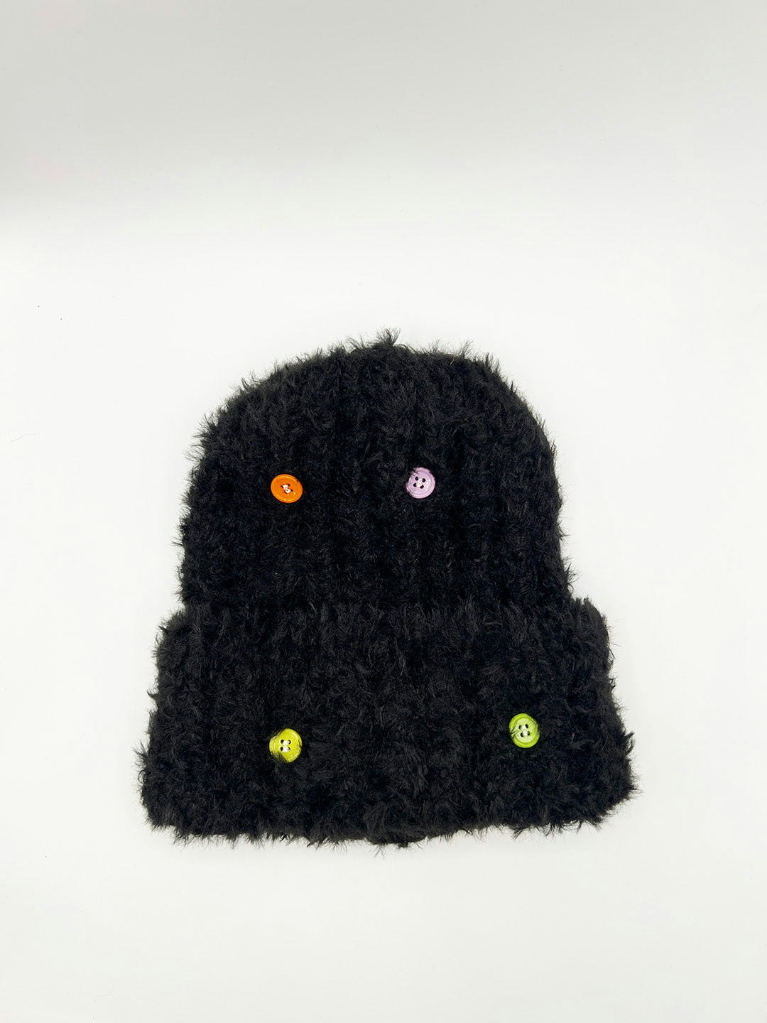 Svnx Black Fluffy Beanie Colourful Buttons In - One Size