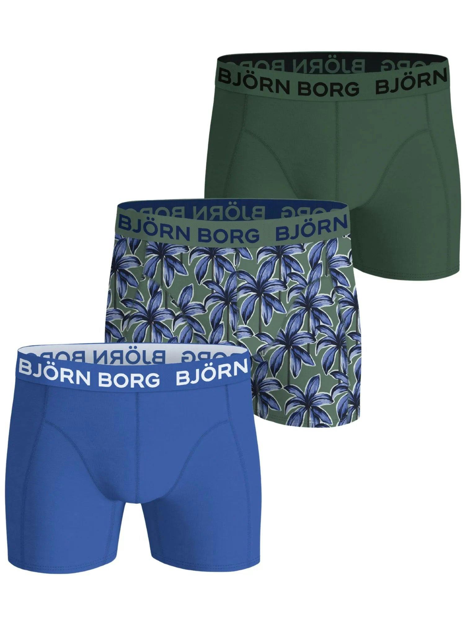 Bjorn Borg Blue/Green 3-Pack Flower Print Boxer Briefs, - Xl