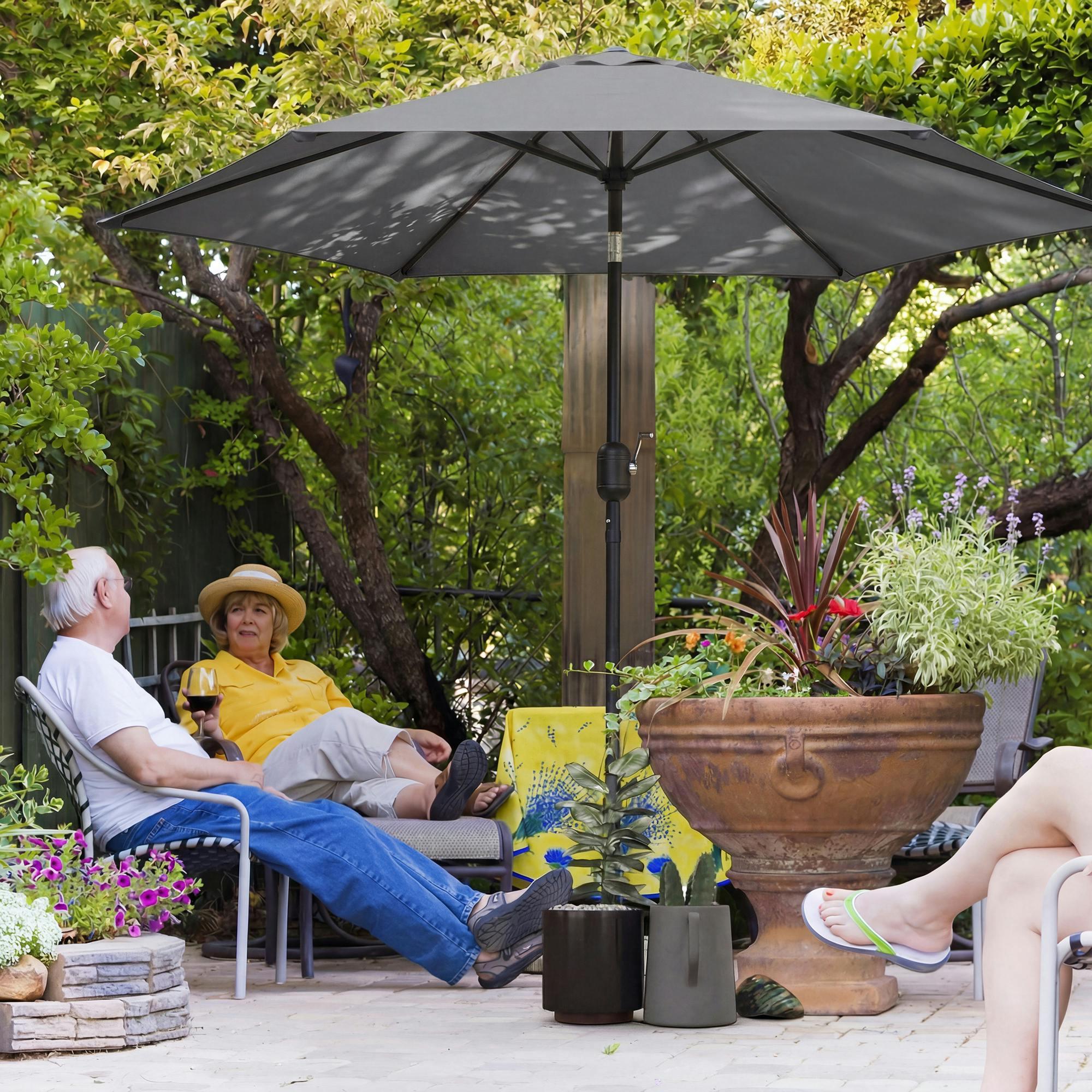 Outsunny Grey 2.6M Garden Parasol Umbrella With Aluminium Pole, Tilt, Crank - Dia. 2.65 X 2.3H M
