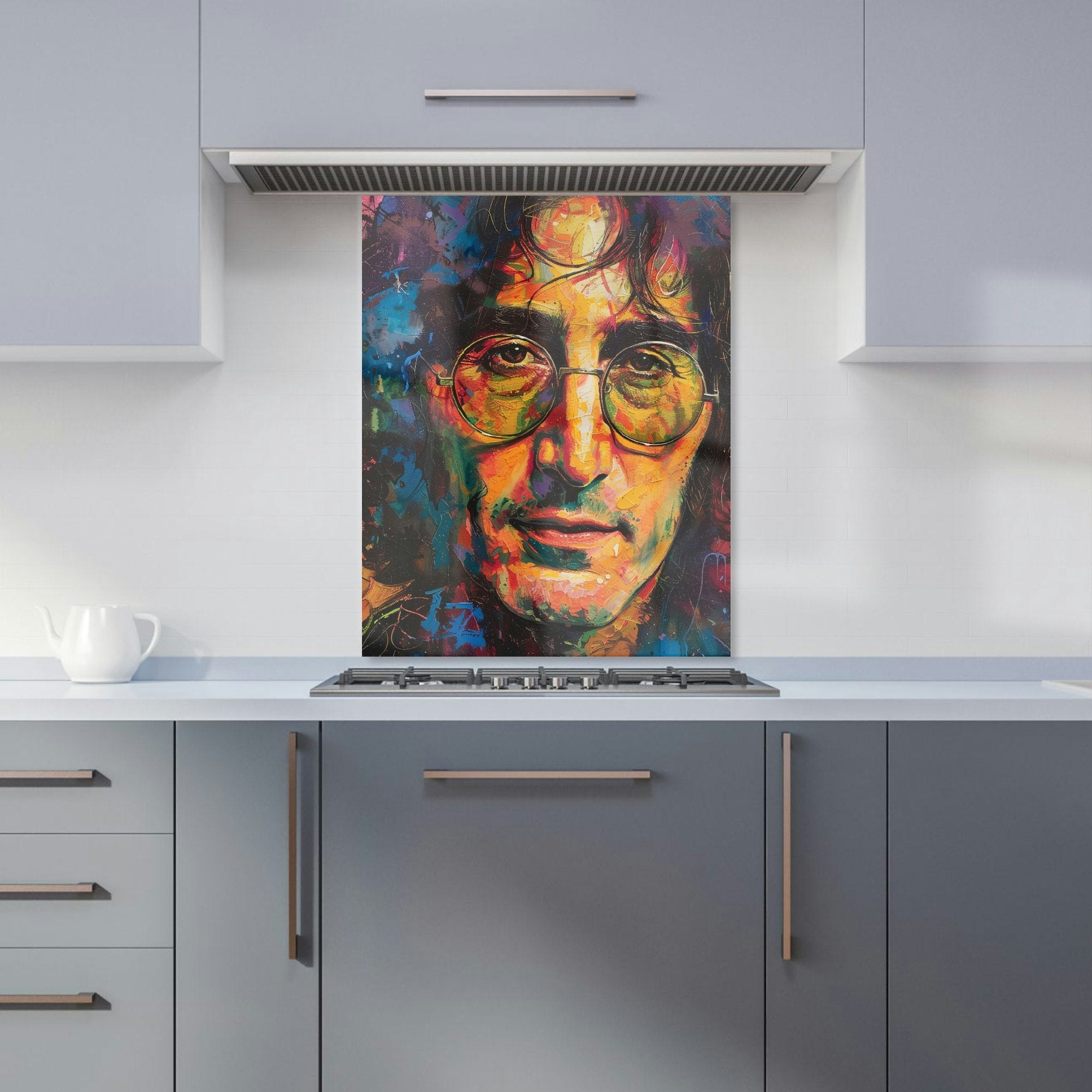 Warren Reed - Designer Psychedelic Portrait Of Lennon Kitchen Splashback - W600mm X H750mm