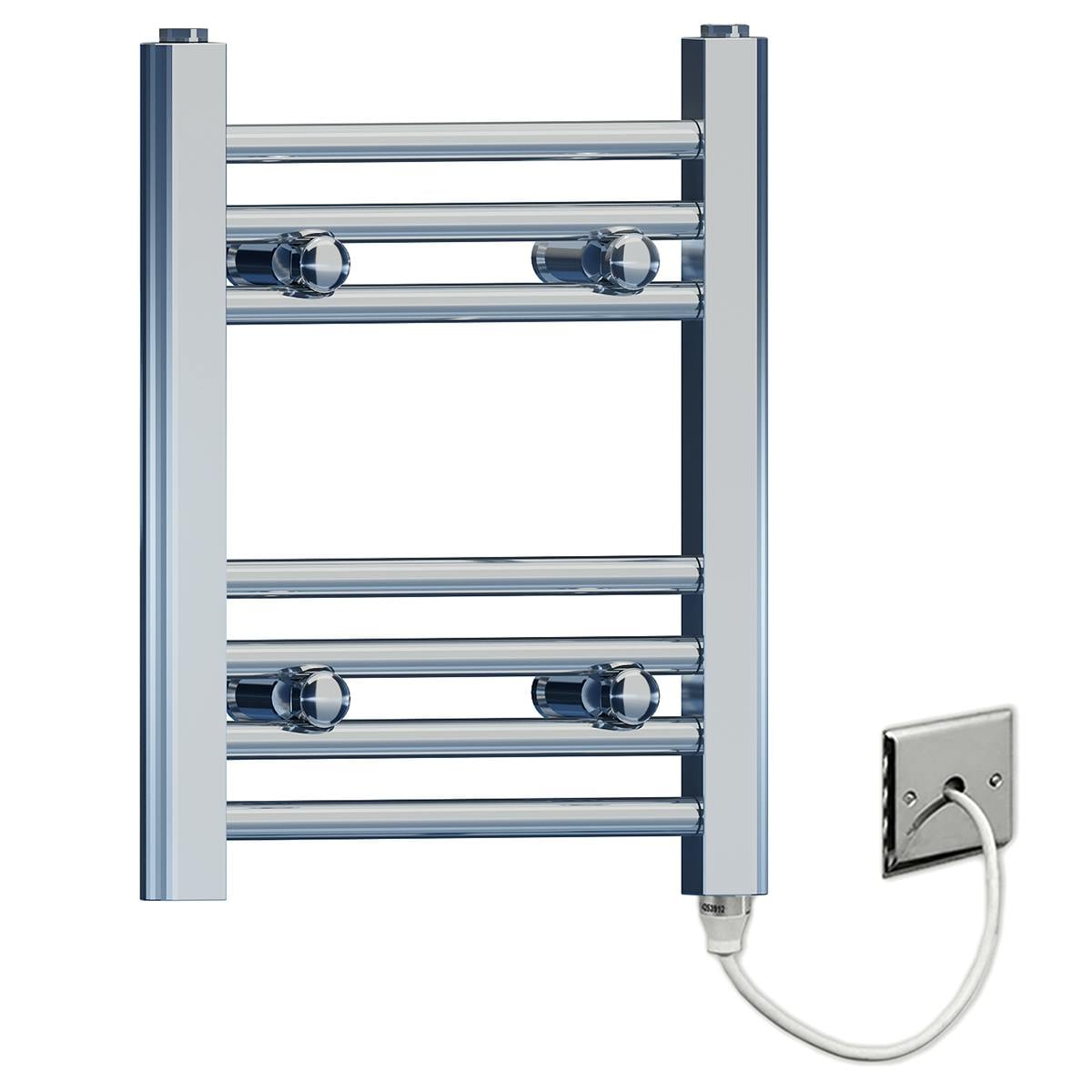 Rackhams 300 X 400Mm Flat Chrome Electric Pre-Filled Heated Towel Rail Radiator For Bathroom Designer Standard Element
