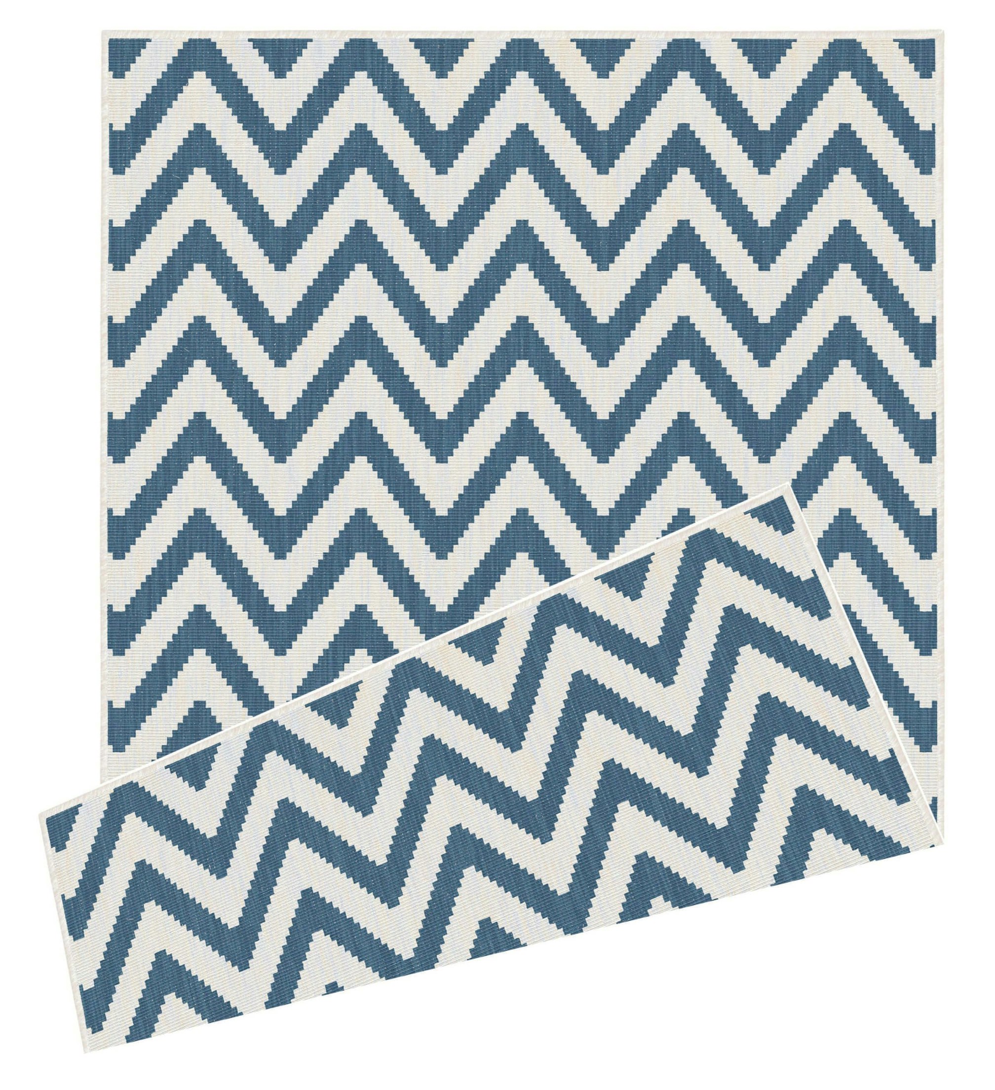 William Armes Duo Weave Rug 160x230cm Chevron Ocean Blue Polypropylene - Image 2