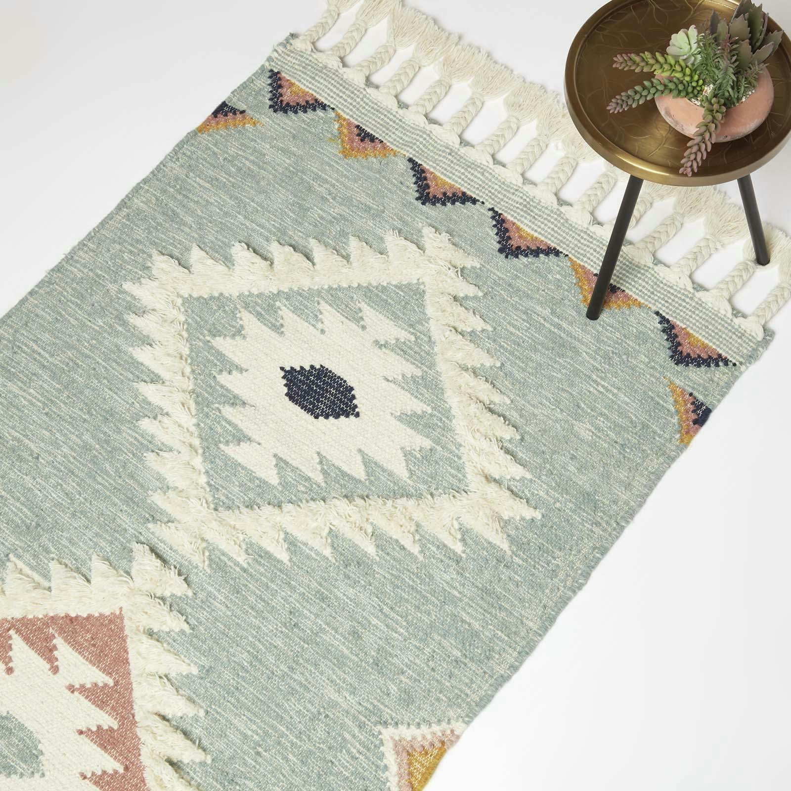 Rackhams Blue Tenali Kilim Wool Rug - 120 X 170 Cm