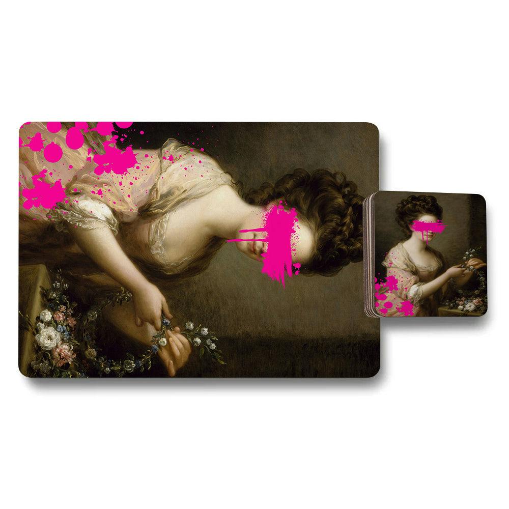 Benjamin Tate Design Pink Set Of 12 Placemats And Coasters 11X8 And 3.7X3.7 Designer Artwork