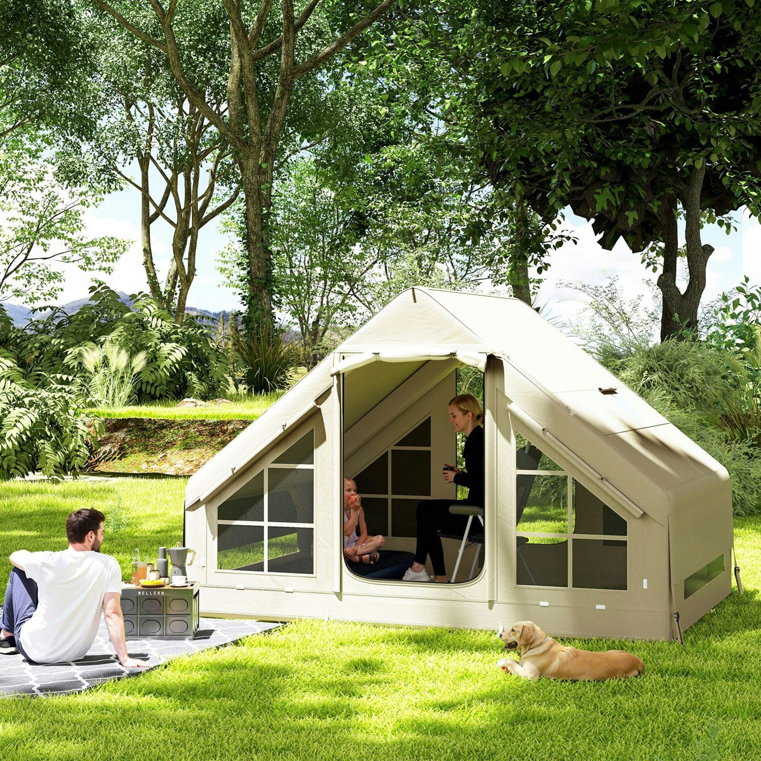 Outsunny Inflatable Camping Tent With Pump, 2-4 Person Glamping Tent