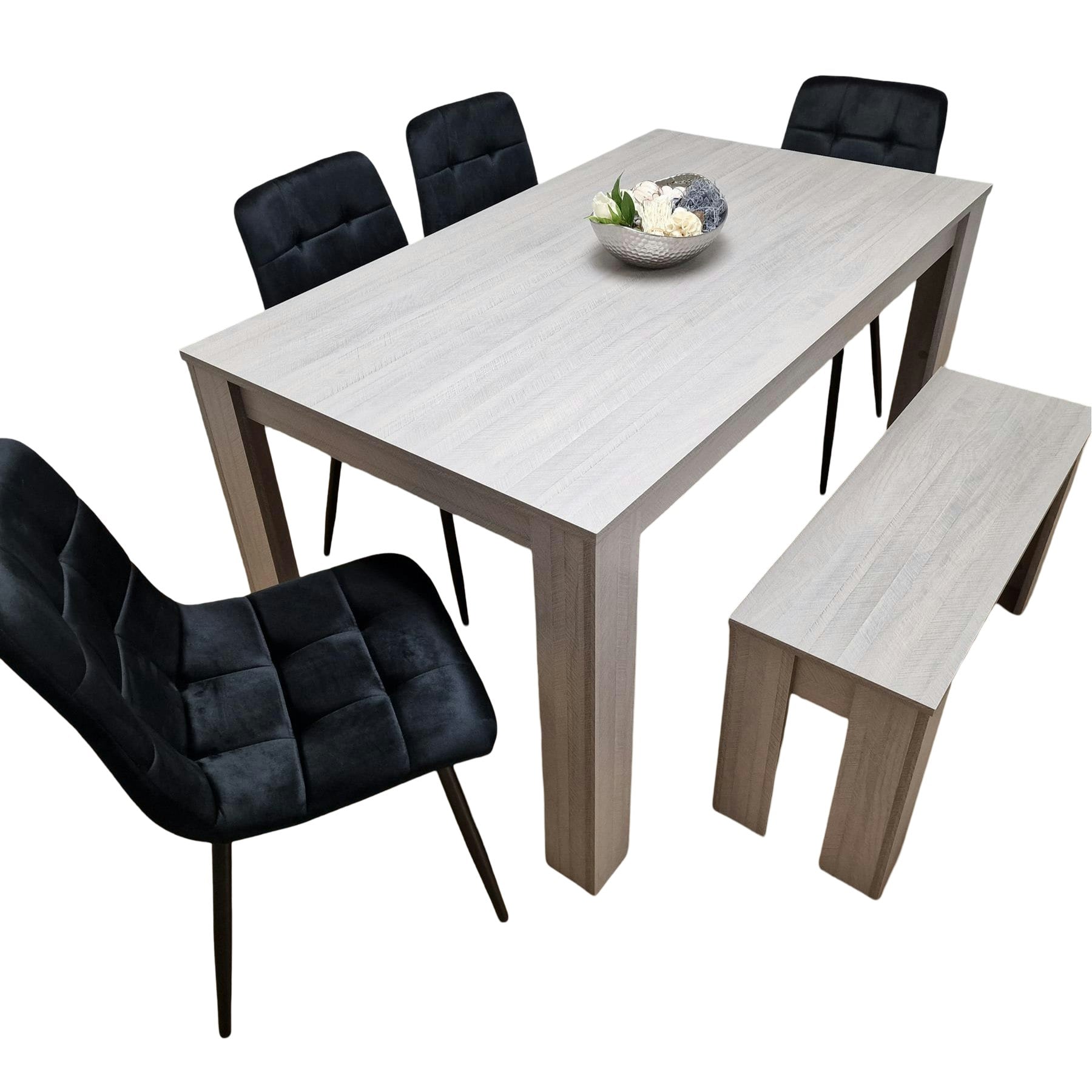 Kosy Koala Grey/Black Dining Table Set With 4 Chairs Dining Room, Kitchen Table Set Of 4, And Bench