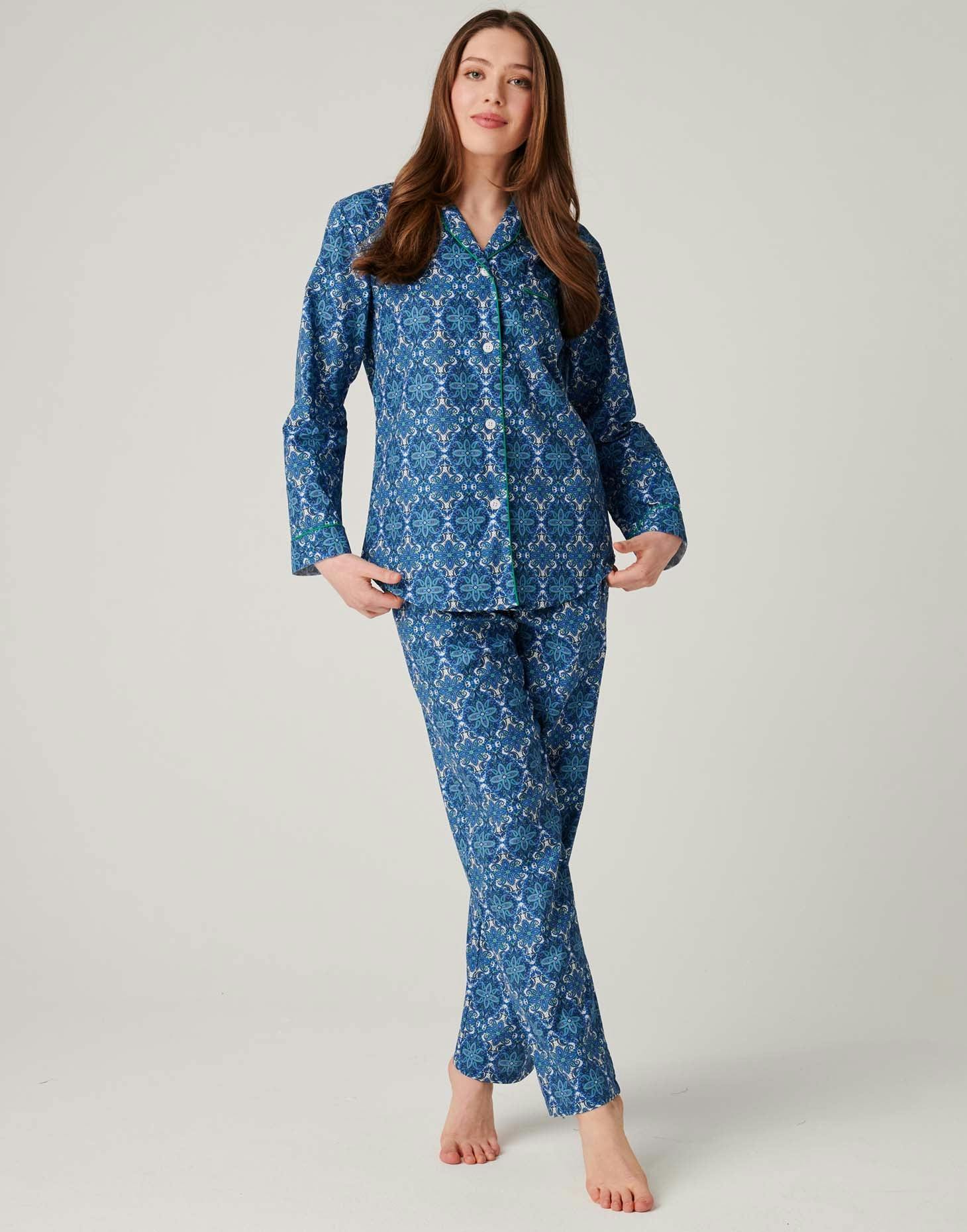 British Boxers Women's Crisp Cotton Pyjama Set – Marrakesh Paisley - Petite