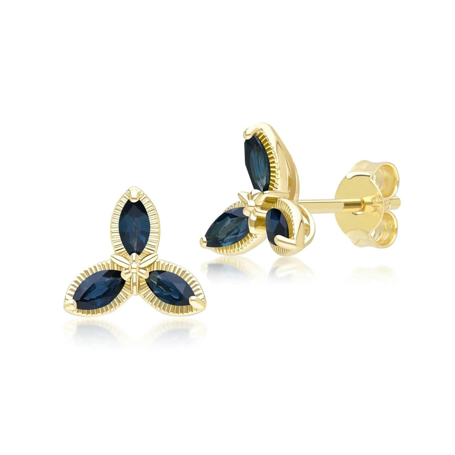 Gemondo Yellow/Gold Floral Marquise Sapphire Stud Earrings In 9Ct