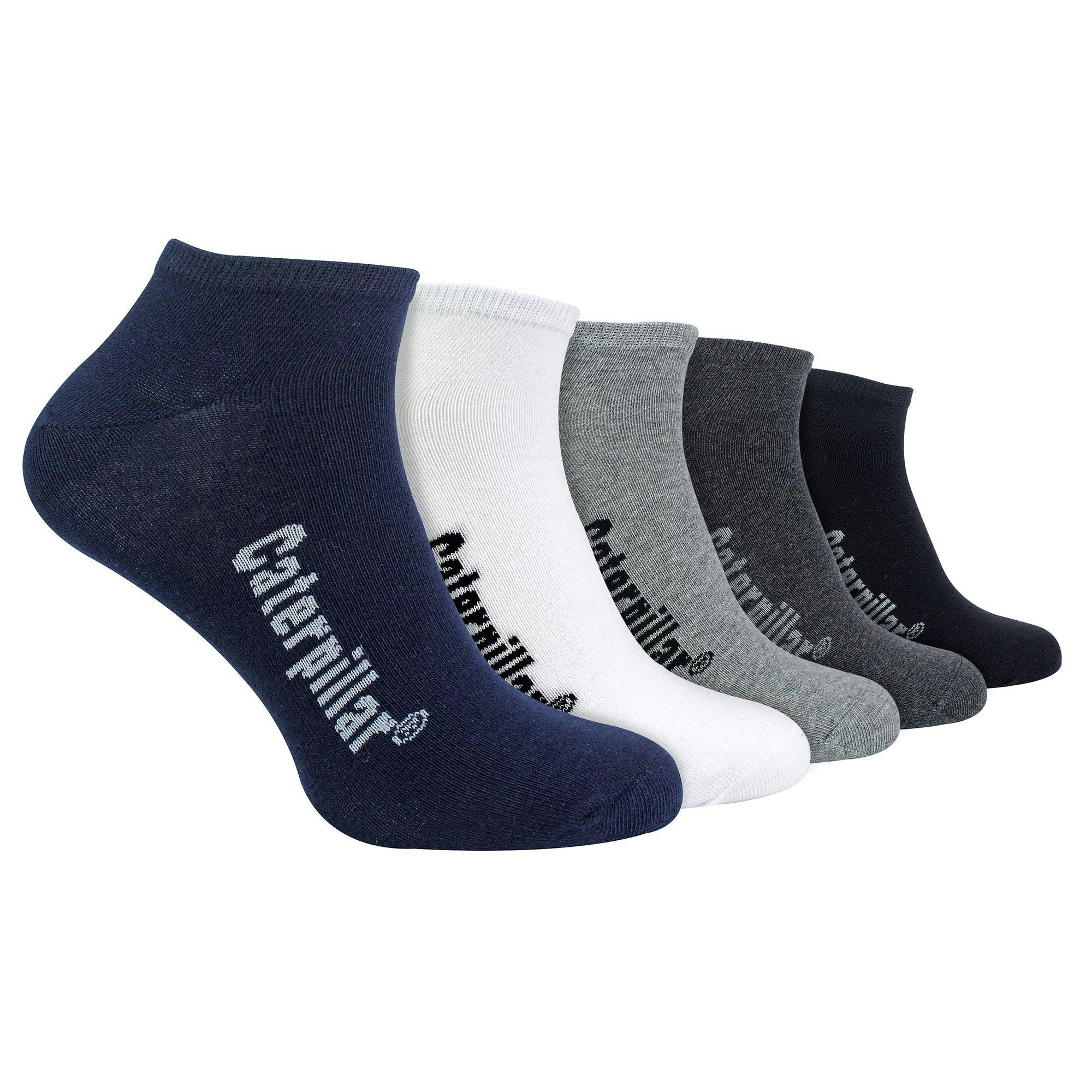 Cat Footwear Men's Black/White 5 Pack Cotton Rich Trainer Work Socks - Assorted Size 6-9 Uk