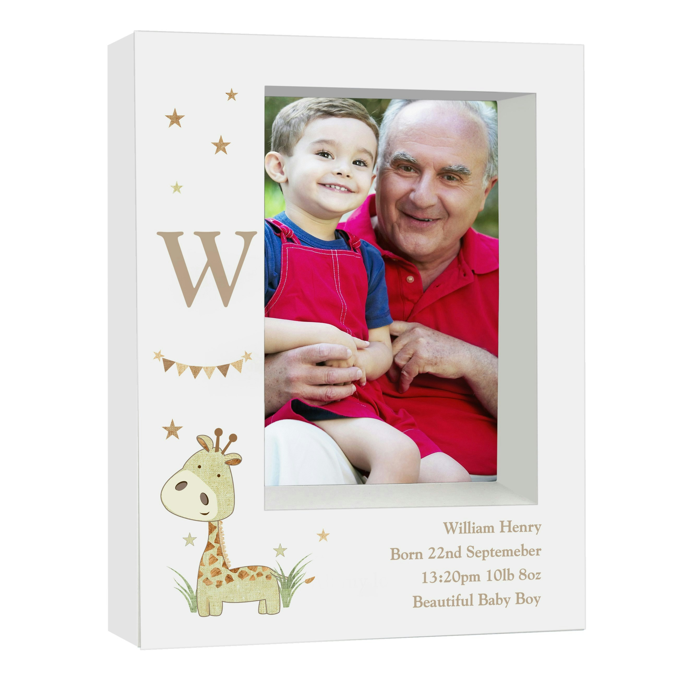 Rackhams Personalised Hessian Giraffe 5X7 Box Photo Frame