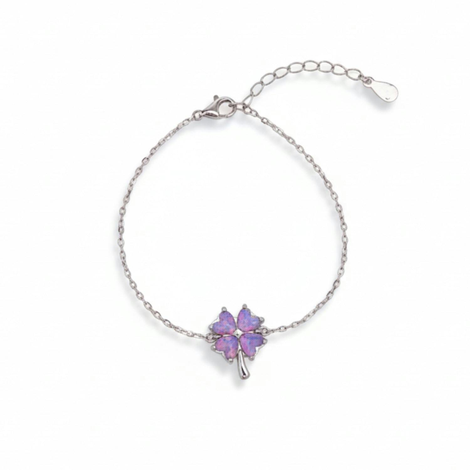 Spero London Purple/Silver Opal Clover Sterling Bracelet