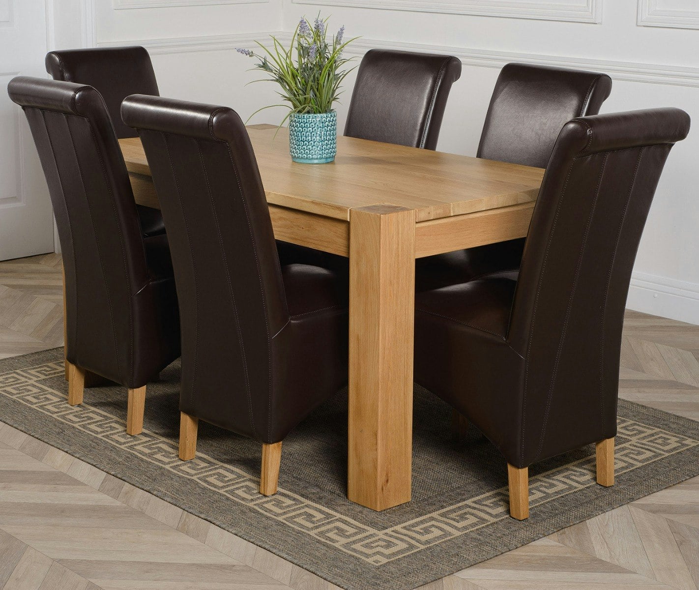 Rackhams Brown Kuba Oak Dining Table With Montana Leather Chairs - 6 Chairs Medium