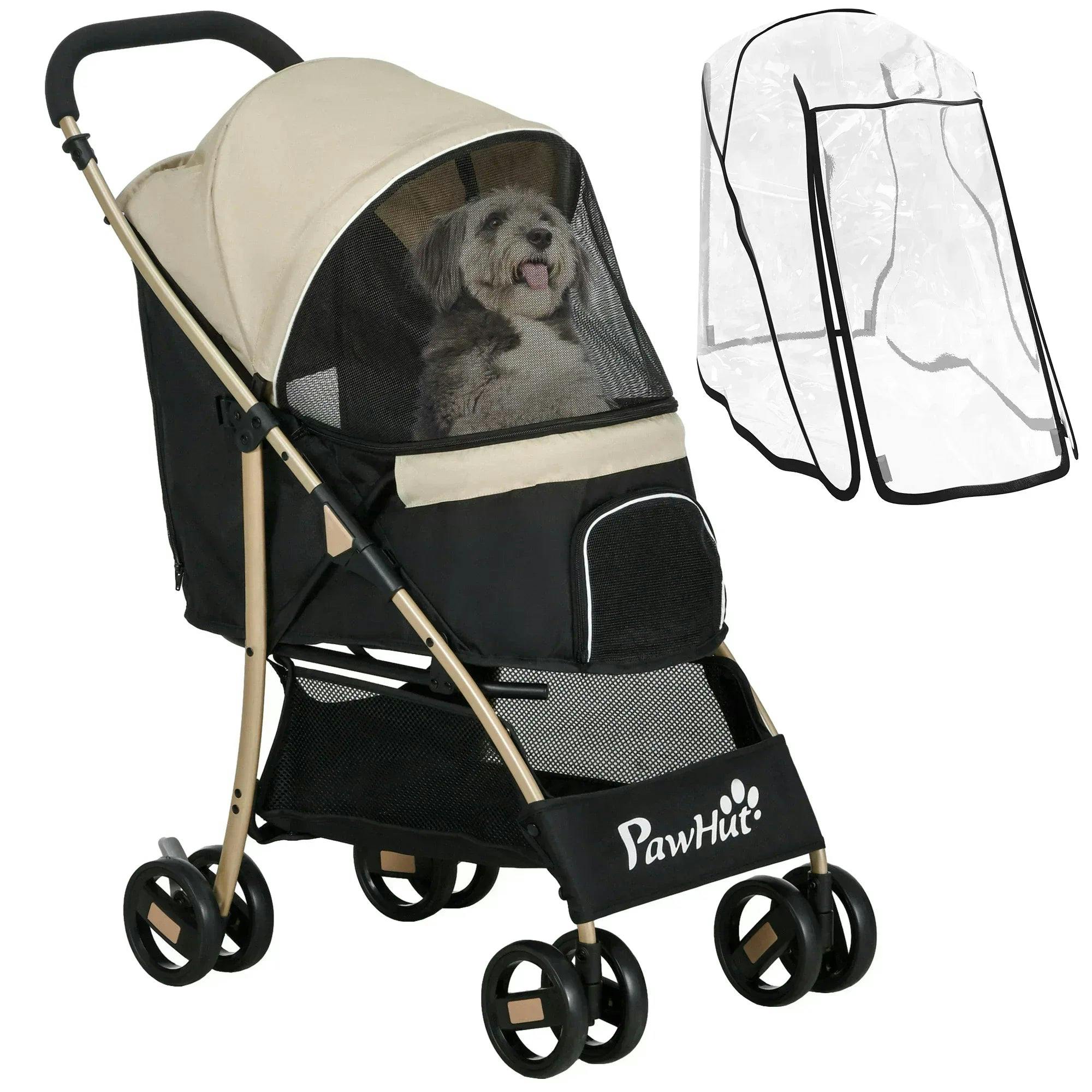 B&Q - Foldable Pet Stroller For Xs And S DogsCats W/ Rain CoverKhaki - Image 4