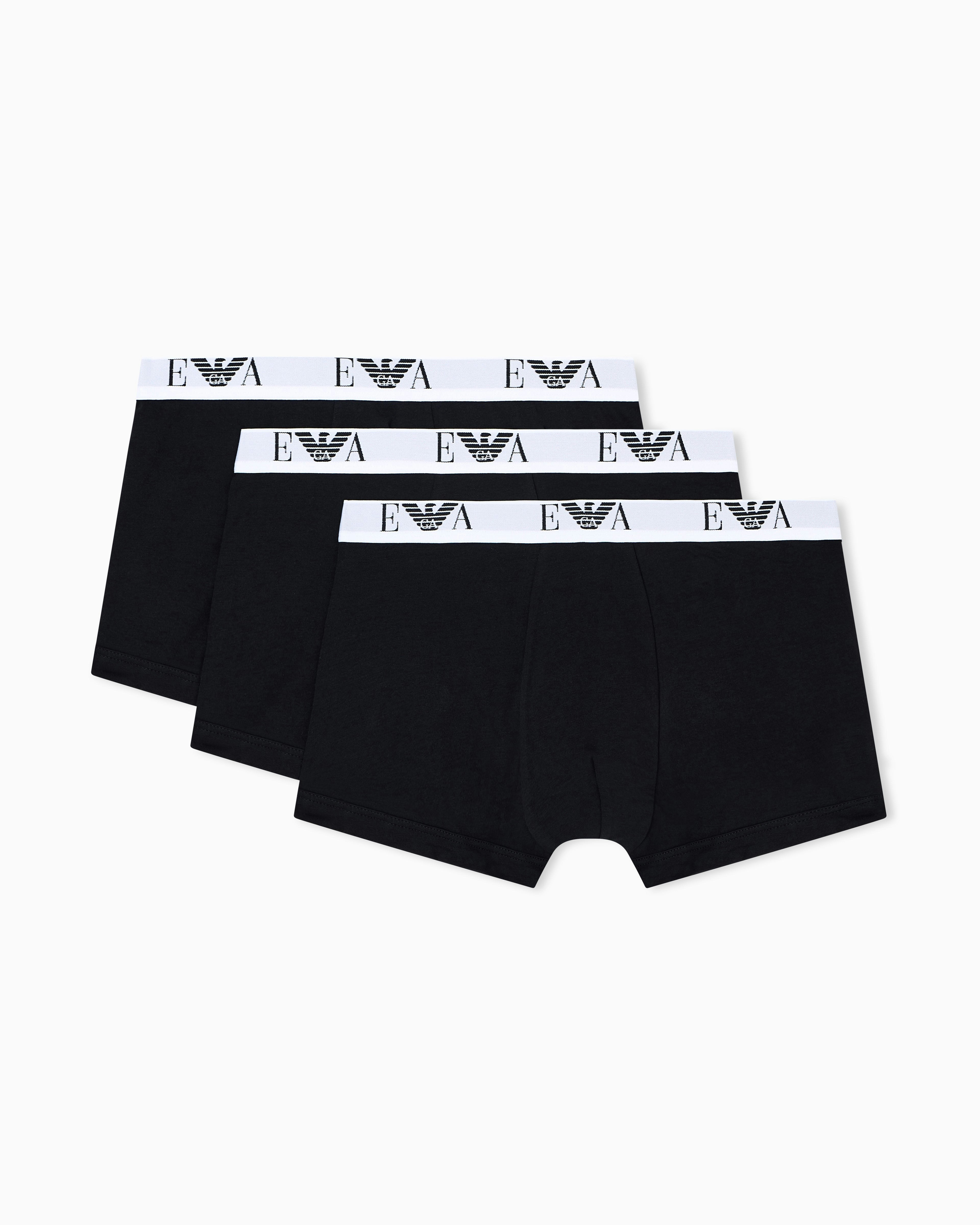 Emporio Armani Men's Black 3-Pack Boxer Shorts With Eagle Logo Waistband - /Black/ - Black/Black/ - L