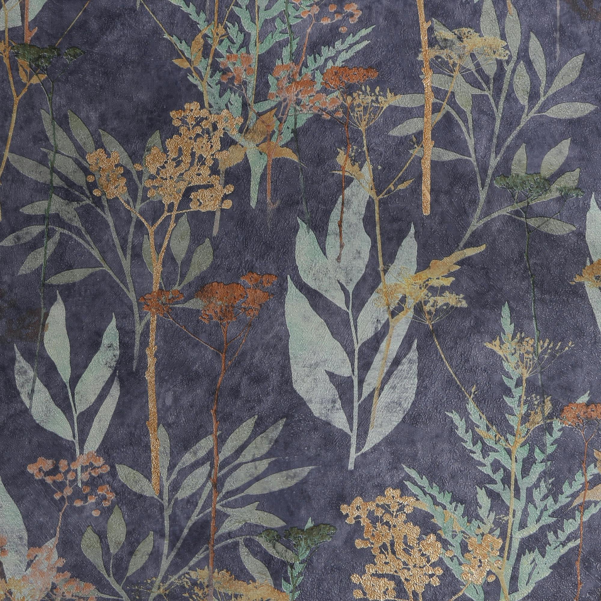 Superfresco Easy Solstice Leaves Wallpaper - Navy & Copper - 10M