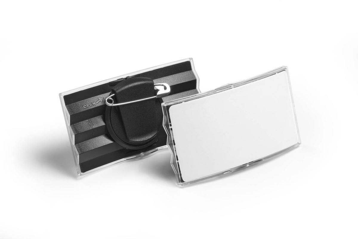 Durable Convex Clip & Pin Name Tag Badge Holders + Inserts | 25 Pack | 40 X 75Mm
