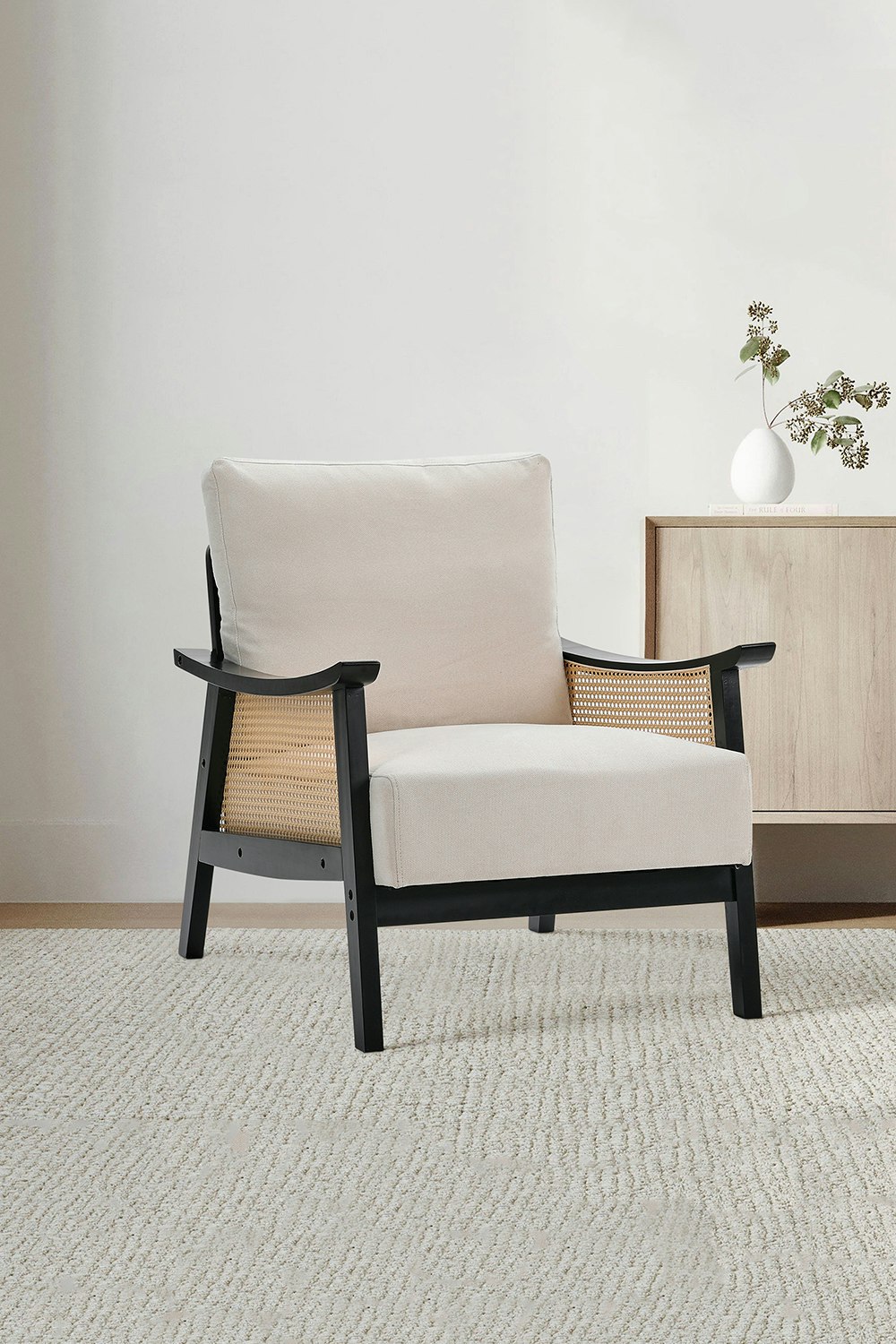 Rackhams Beige Mid Century Rattan Armchair
