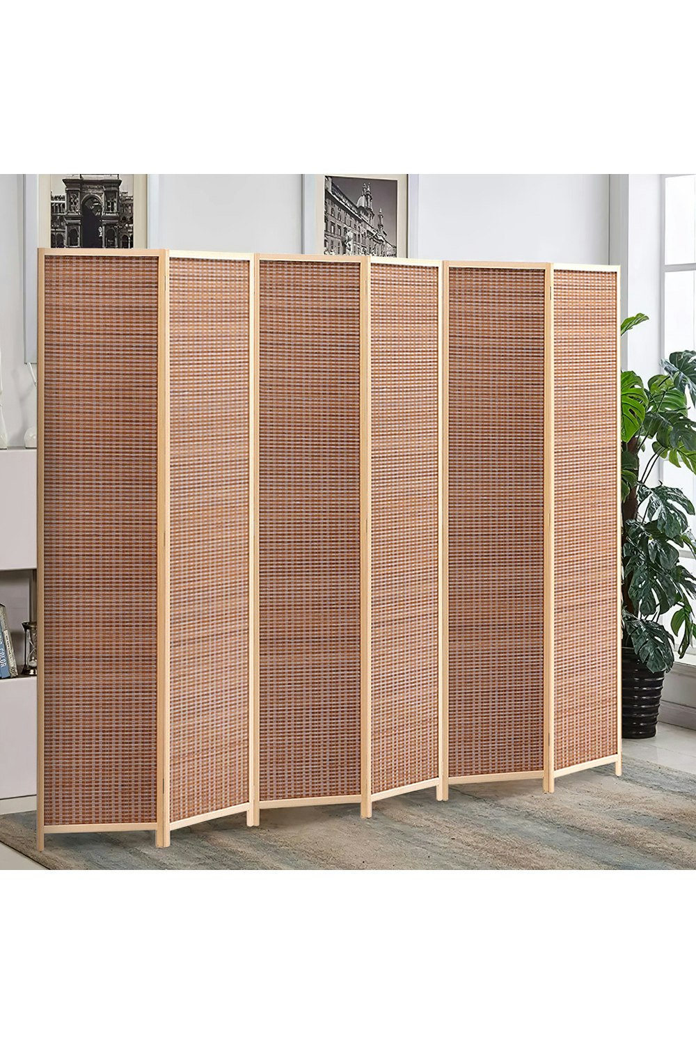 Rackhams Brown 6-Panel Bamboo Woven Folding Room Divider