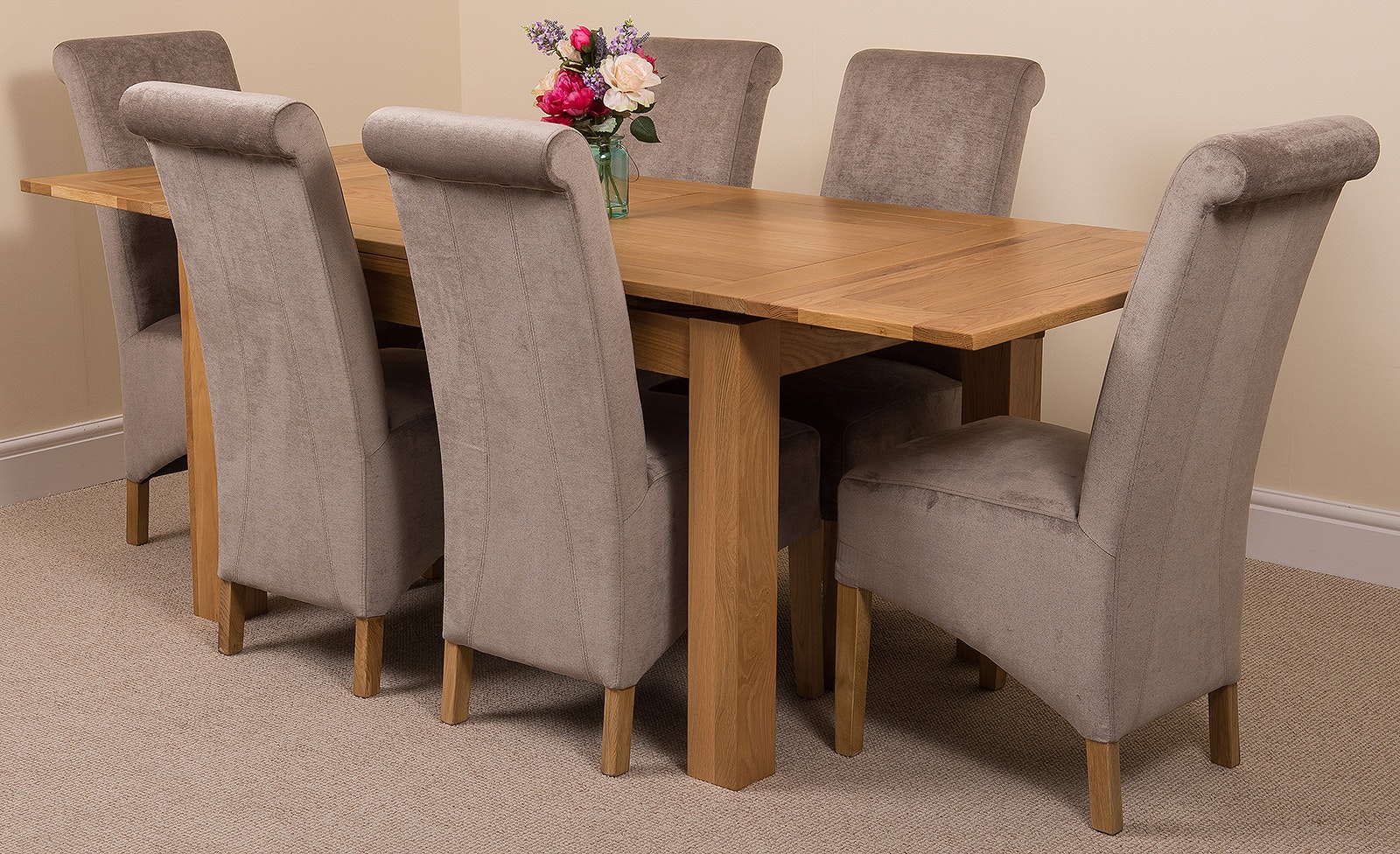 That's Furniture Grey Richmond Oak Extendable Dining Table With Montana Fabric Chairs - 6 Chairs Medium