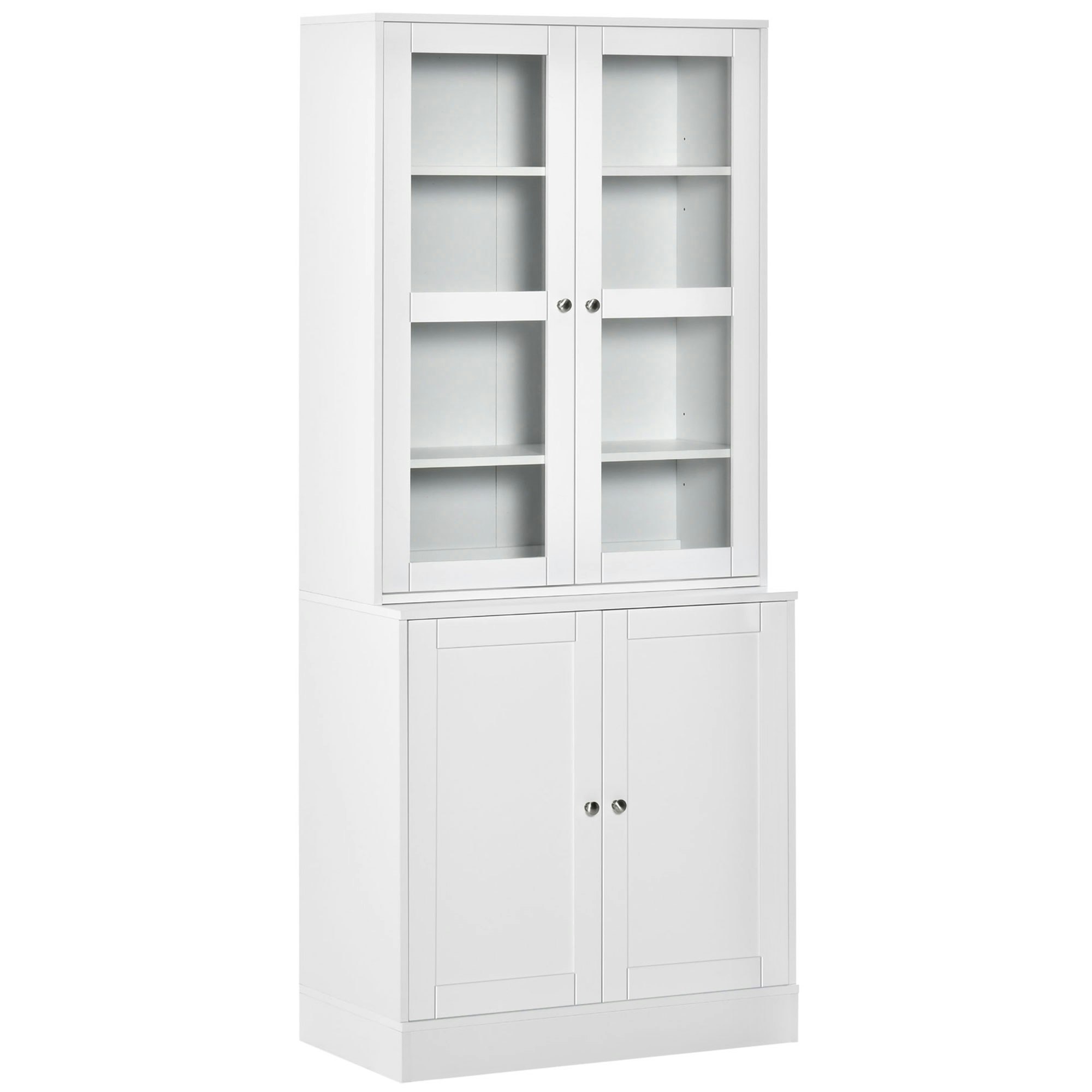 Homcom White Modern Bookcase Display Storage Cabinet W/ Doors Adjustable Shelves
