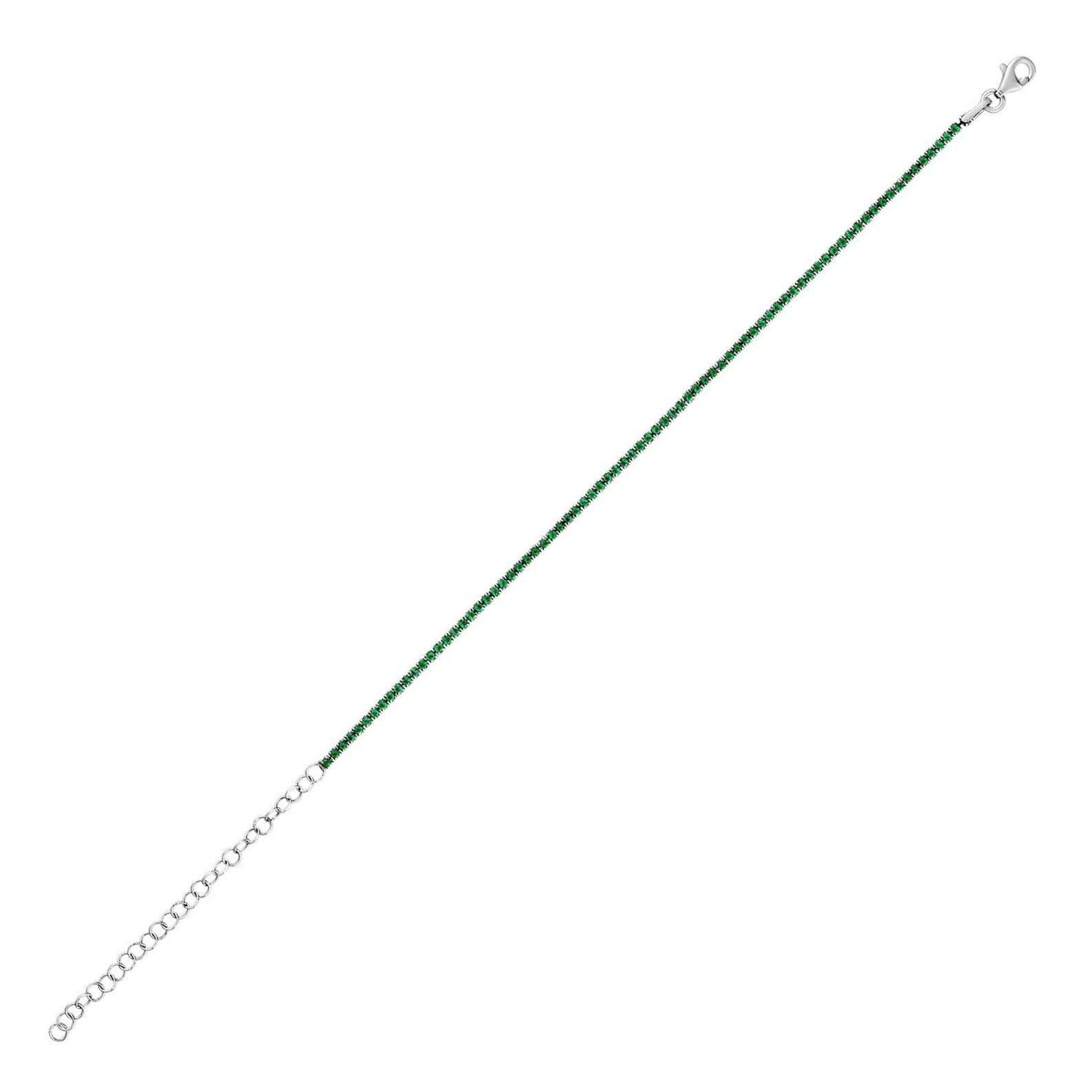 Spero London Silver/Green Sterling Mini Tennis Bracelet - 2Mm