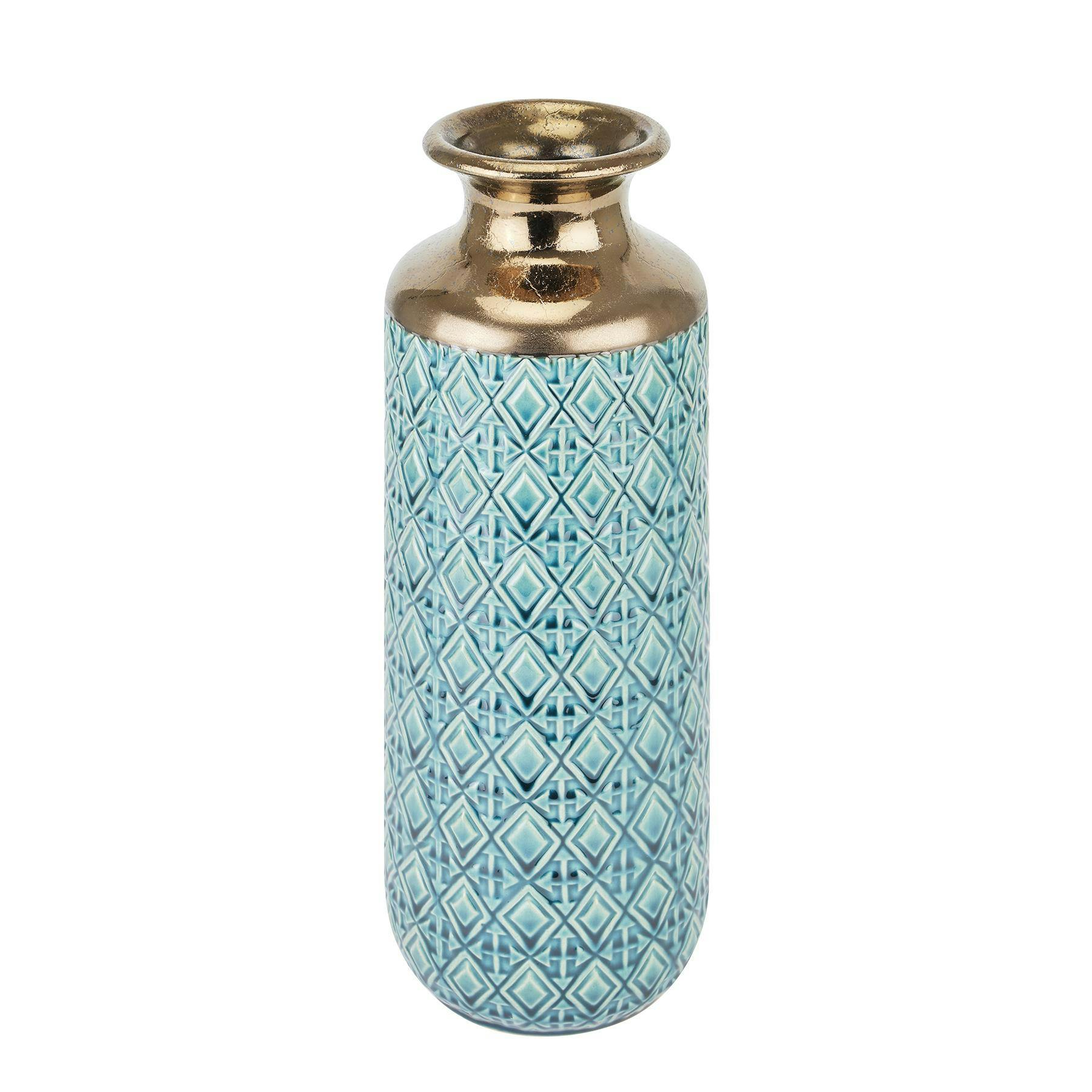 Rackhams Gold Seville Collection Paragon Flute Vase - Antique /Pale Teal - One Size - Antique /Pale Teal - 100% Mixed