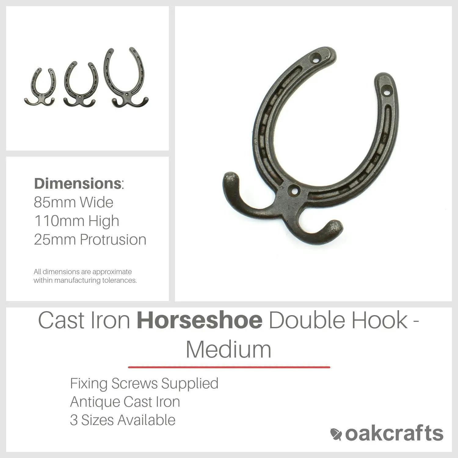 Oakcrafts - Antique Cast Iron Horseshoe Double Hook - Medium - Image 2