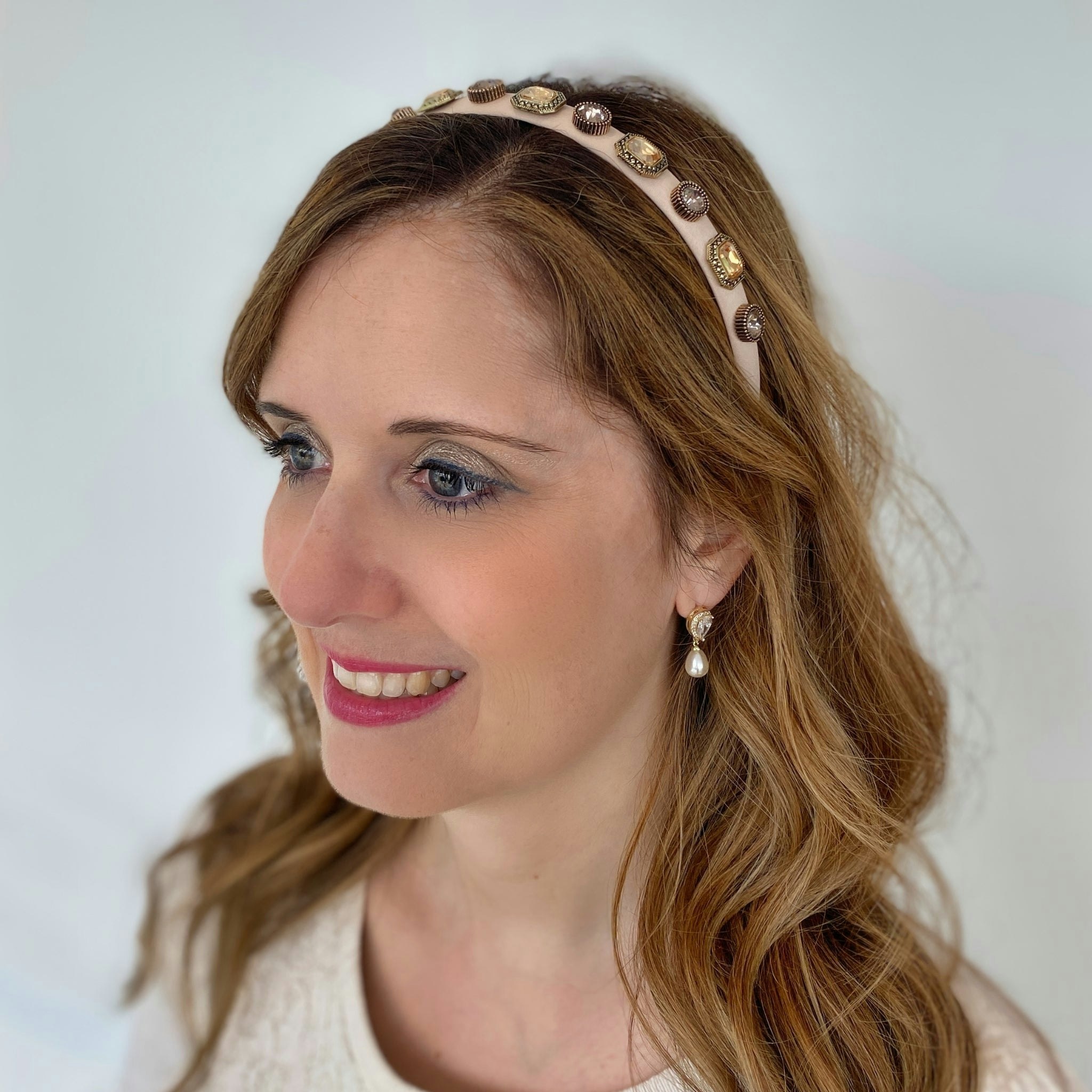 Queenmee Accessories Cream Headband Hair Band Vintage Headband With Gems