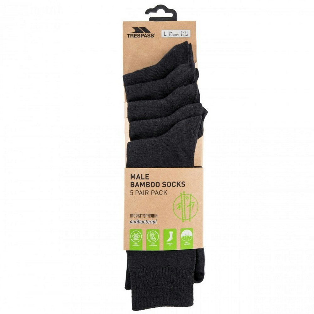 Trespass Men's Black Daily Walking Socks (Pack Of 5) - Size 4-7 Uk