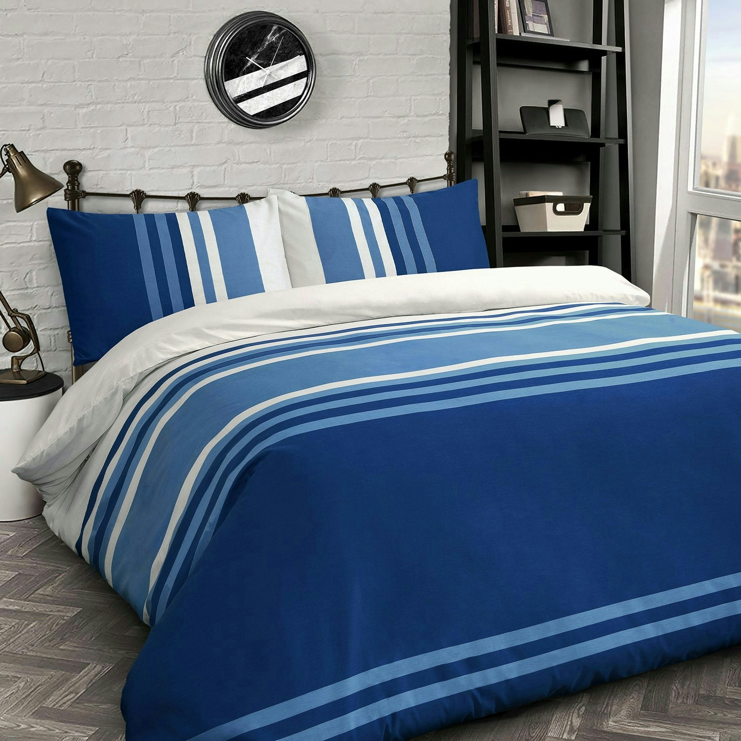 Velosso Blue Tonal Printed Cotton Blend Duvet Cover And Pillowcase Set - King