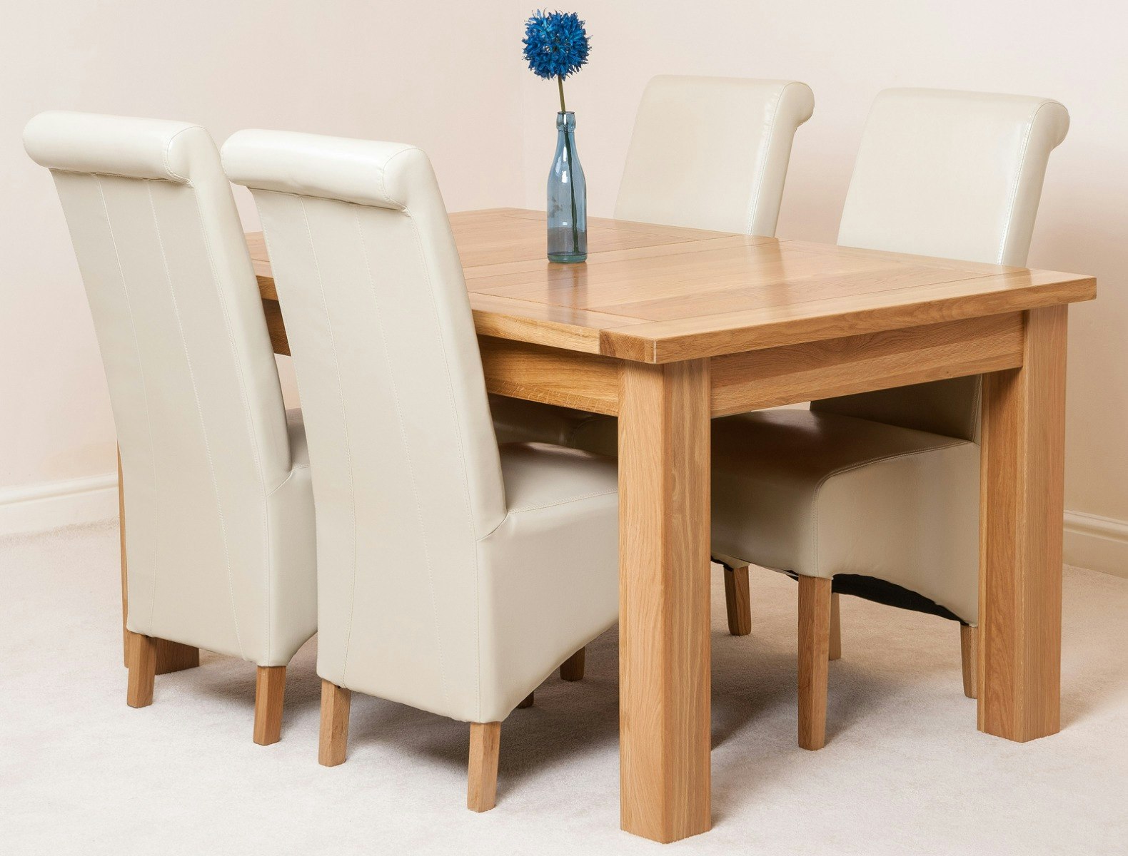 Rackhams Ivory Seattle Oak Extending Dining Table With Montana Leather Chairs - 4 Chairs