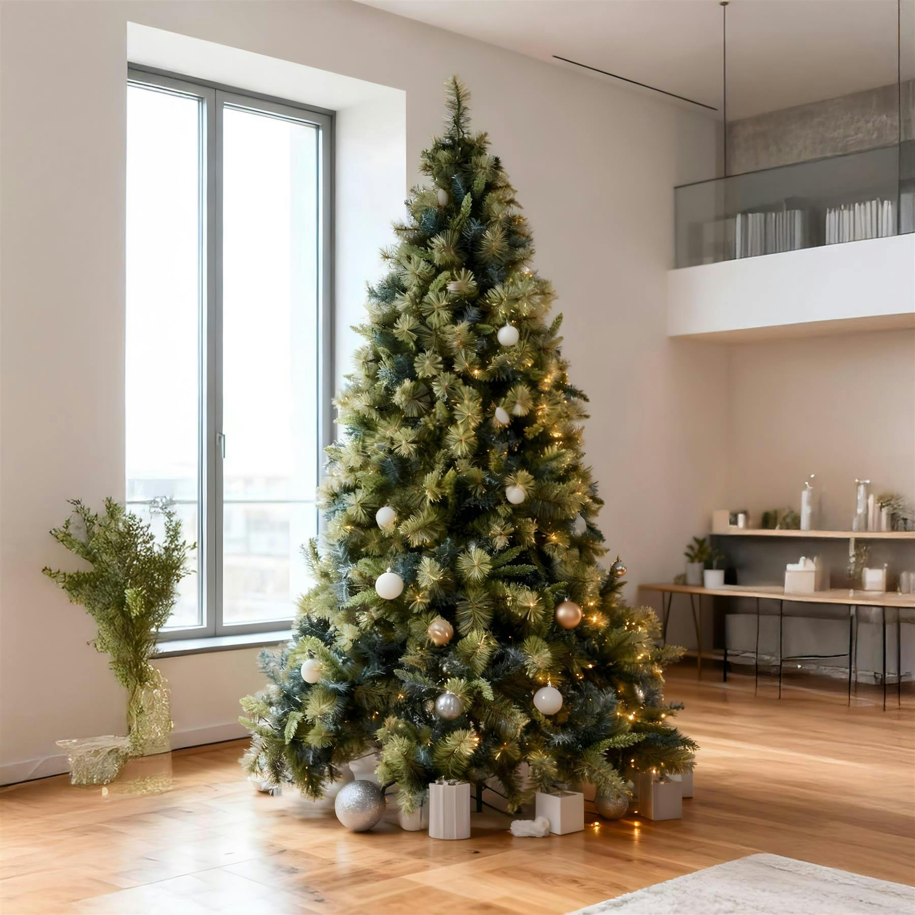 Rackhams Green 5Ft To 8Ft Kentucky Pine Artificial Christmas Tree Range With Hinged Branches And Metal Stand - 6Ft - Pvc